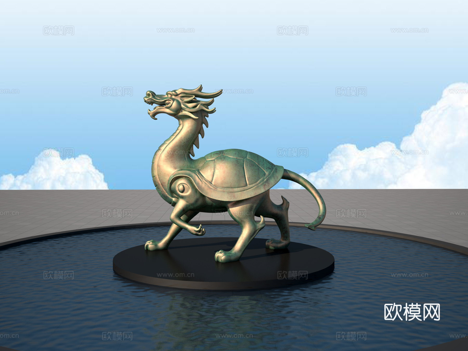 中式古典玄武神兽雕塑3d模型