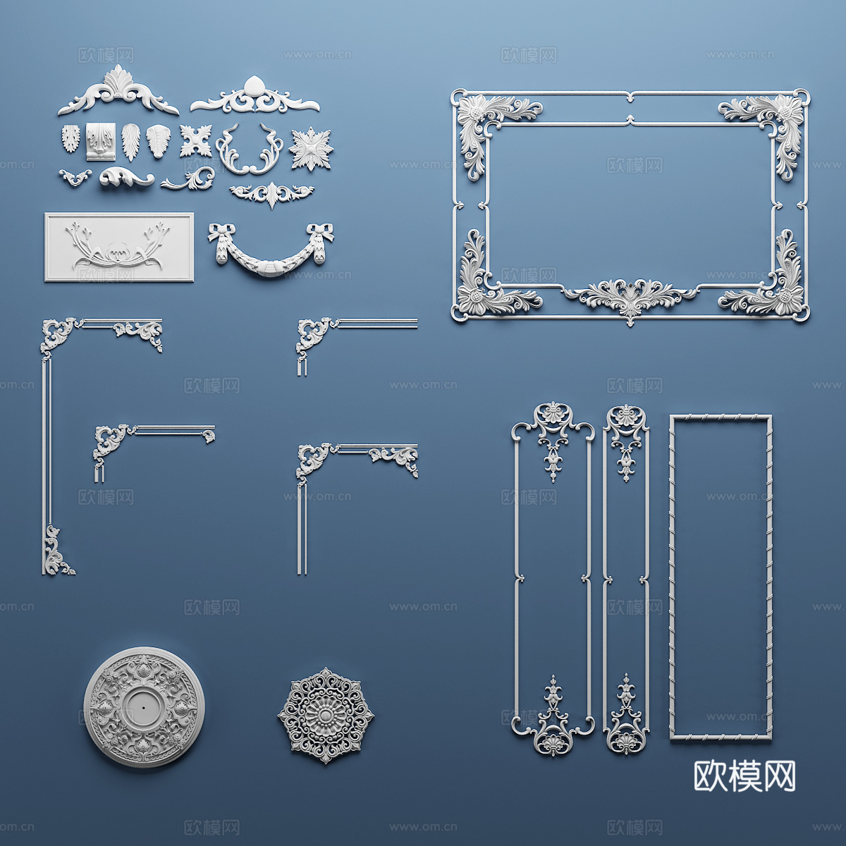 欧式石膏 雕花 灯盘 角线3d模型