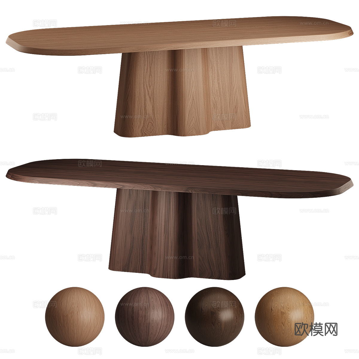 现代意式实木椭圆餐桌3d模型