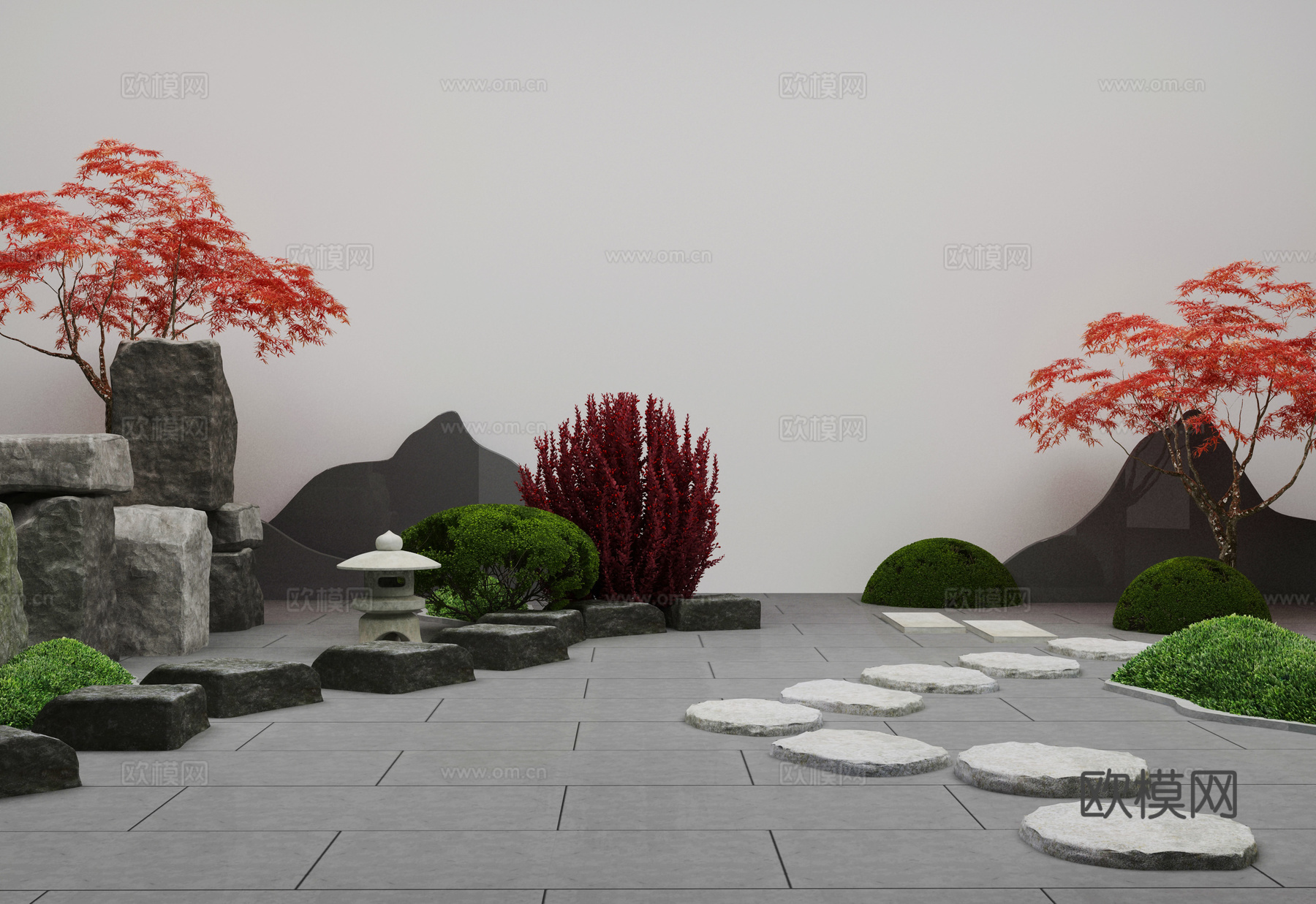 新中式庭院景观小品 石灯 石头 日式枯山水石3d模型