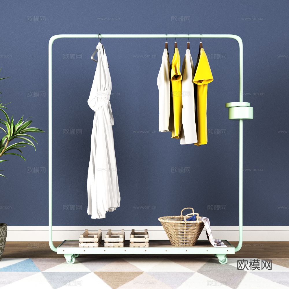 现代 衣架 服饰 饰品 绿植3d模型