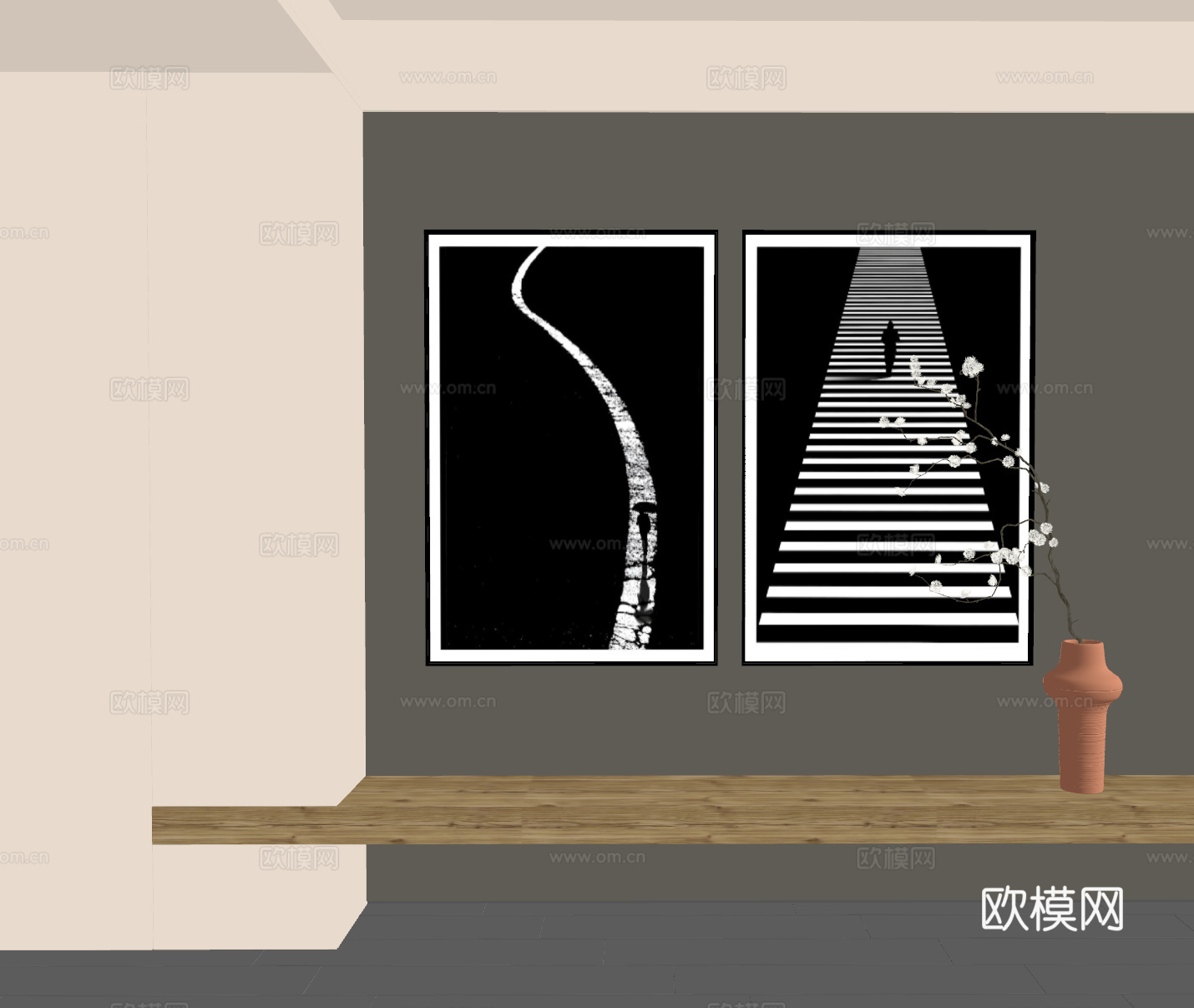 现代挂画 现代抽象挂画 现代组合画su模型