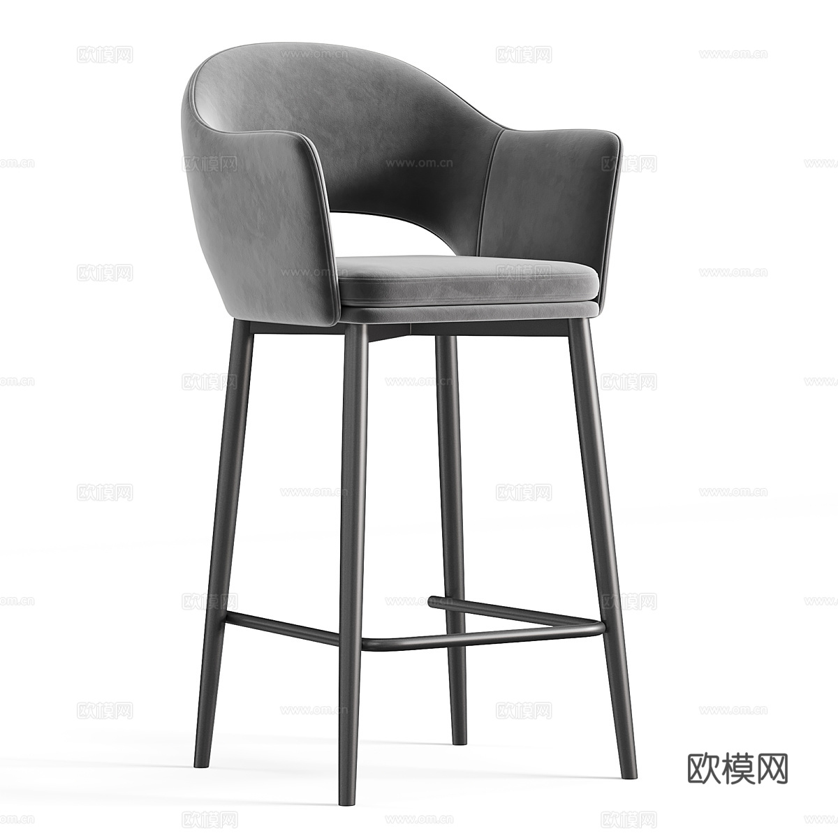 现代意式布艺木质吧台椅3d模型