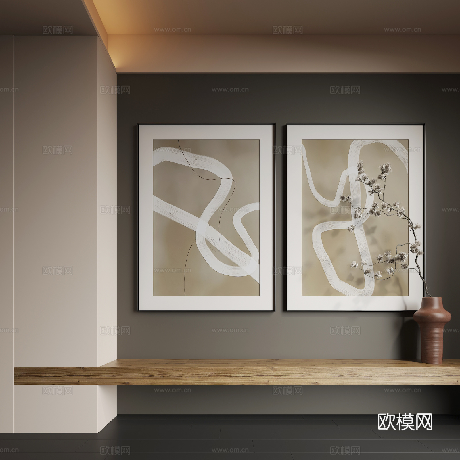 现代挂画 现代抽象挂画 现代组合画su模型