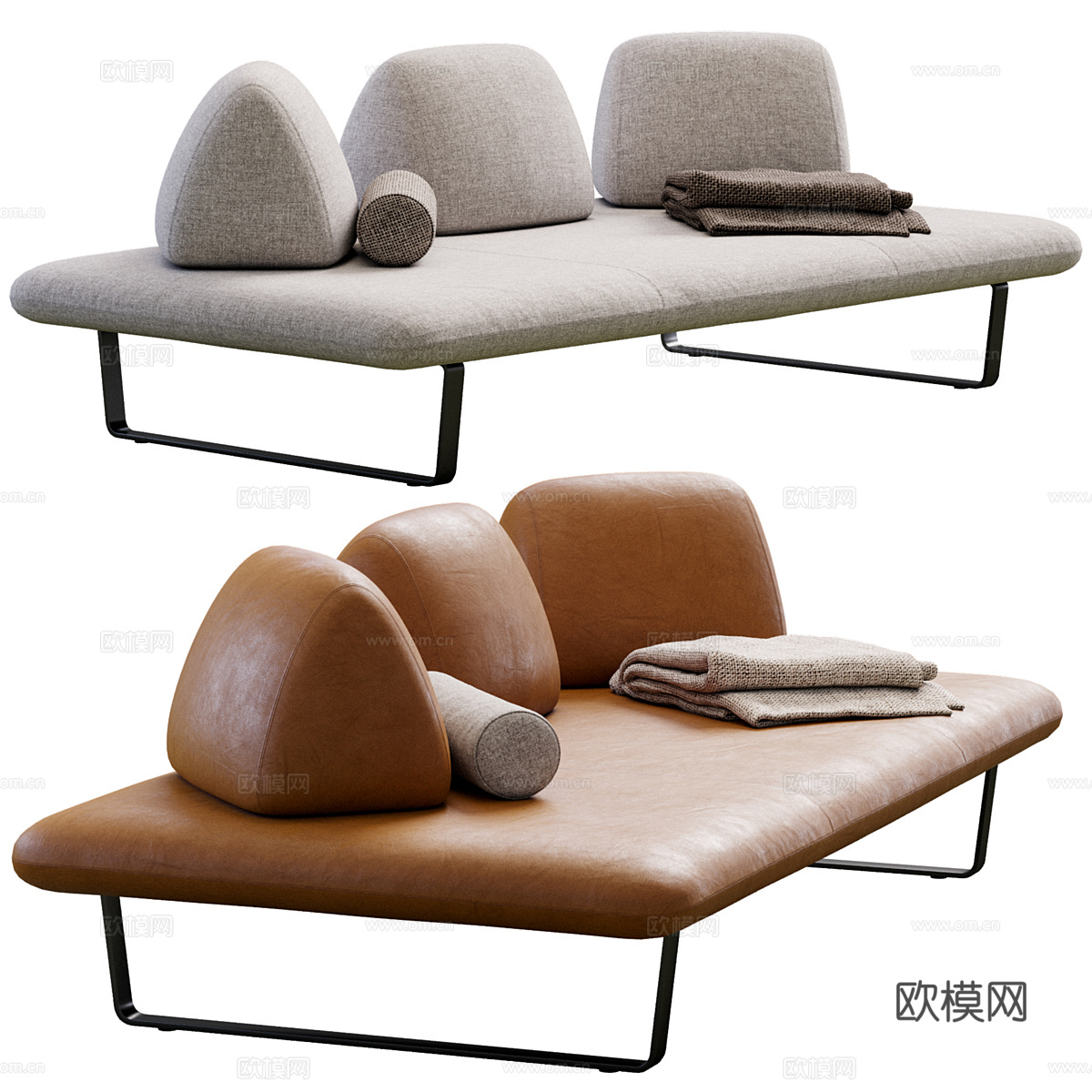 现代意式极简双人休闲沙发3d模型