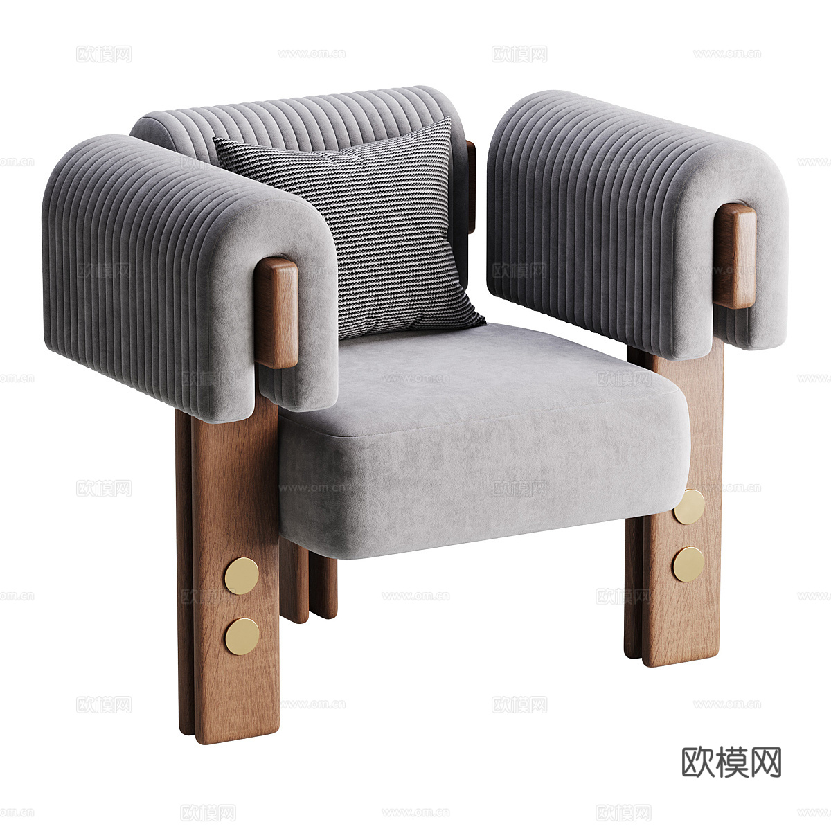 新中式中古风木制布艺扶手椅3d模型