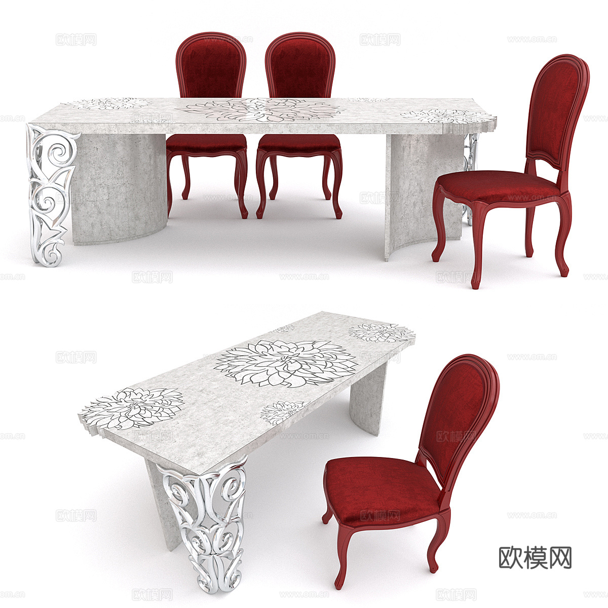 法式欧式餐桌椅3d模型