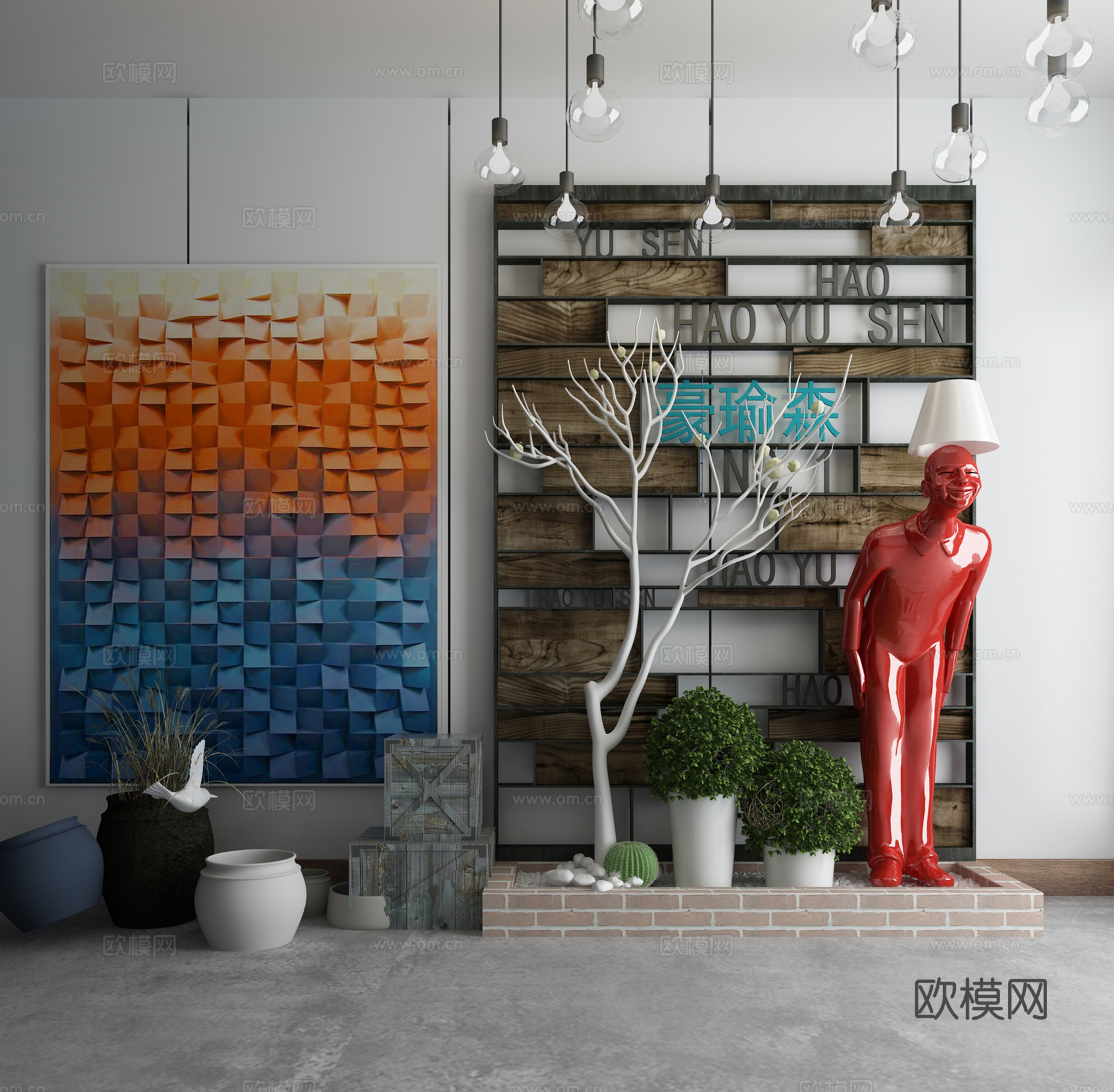 新中式景观小品 景观橱窗3d模型