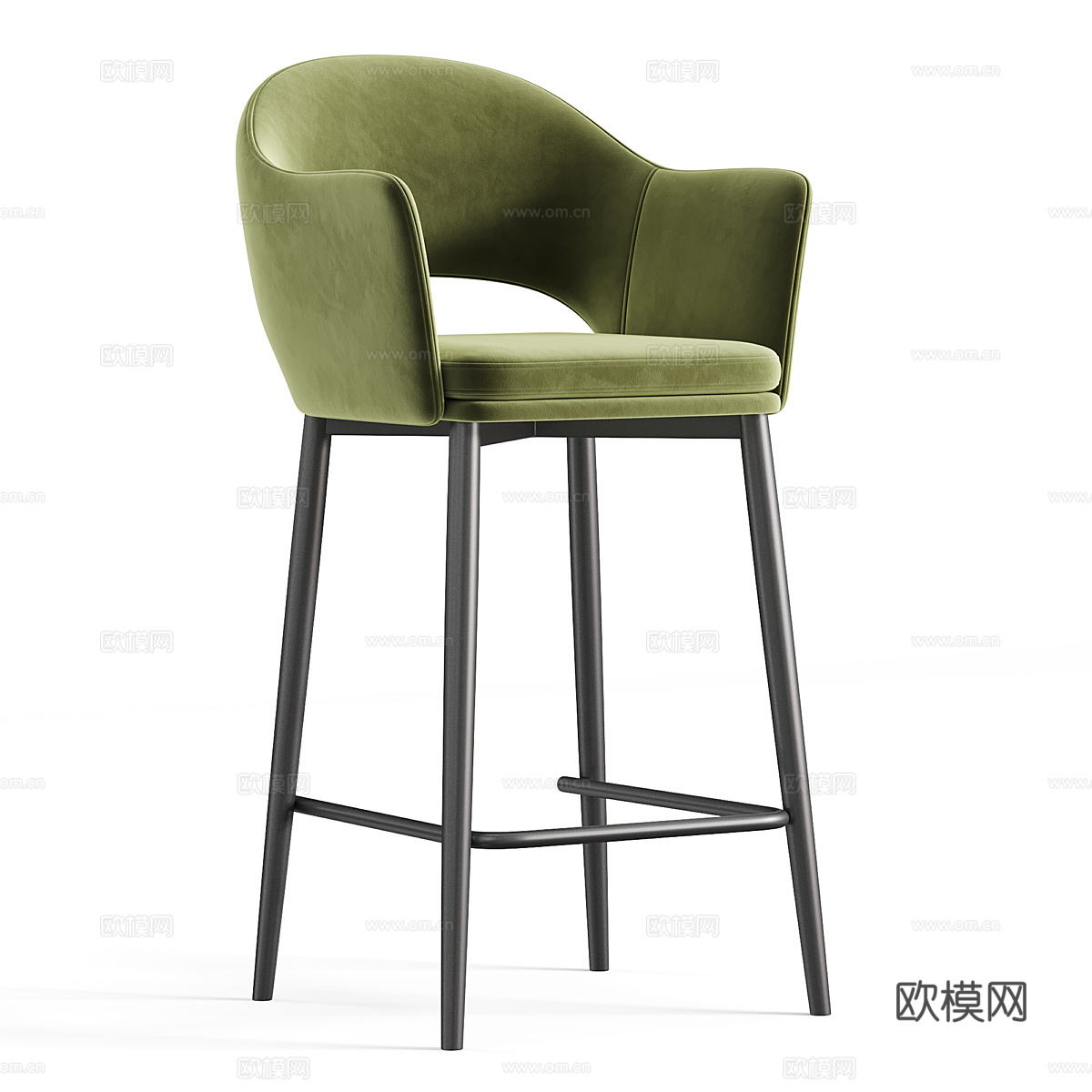 现代意式布艺木质吧台椅3d模型