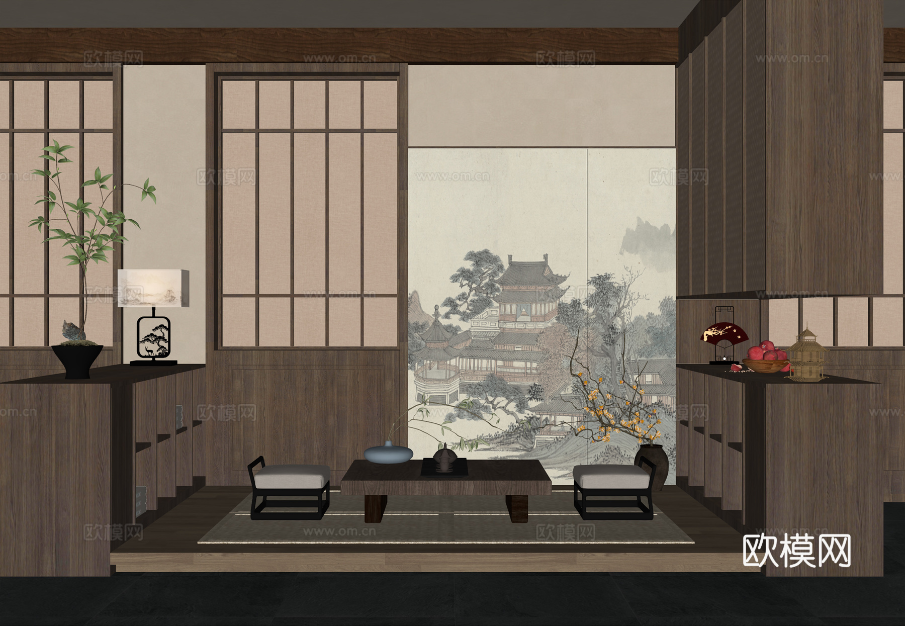 新中式茶室su模型