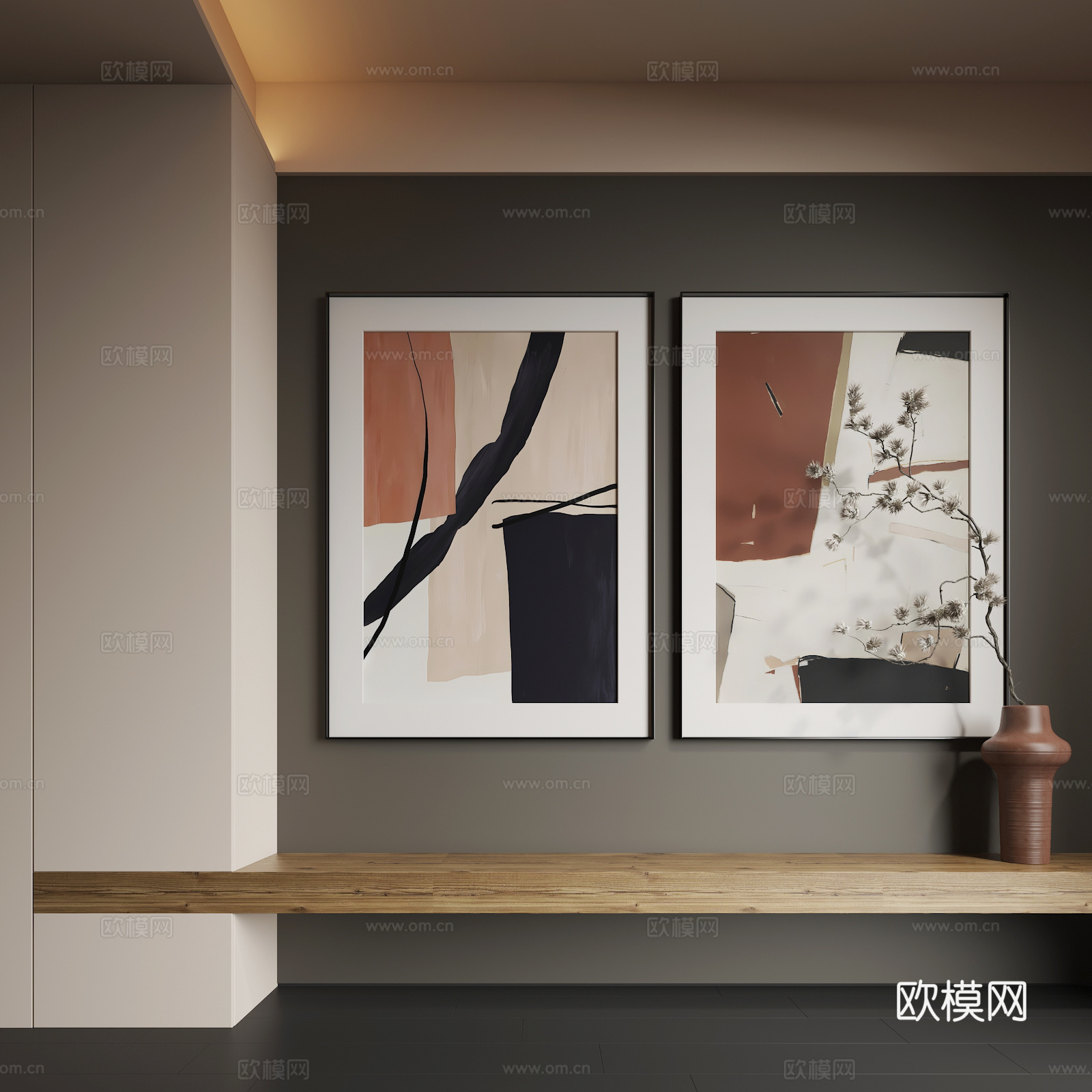 现代挂画 现代抽象挂画 现代组合画su模型