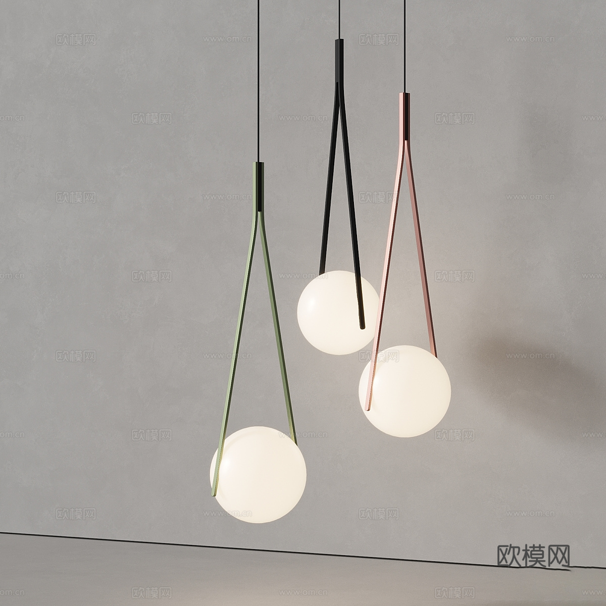 现代意式极简球形玻璃小吊灯3d模型