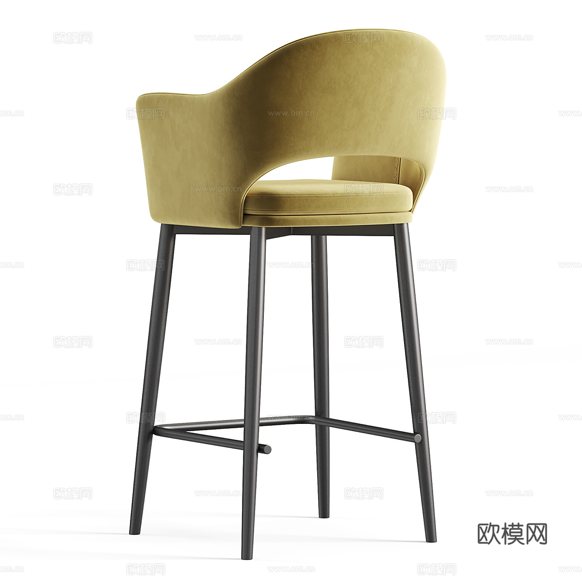 现代意式布艺木质吧台椅3d模型
