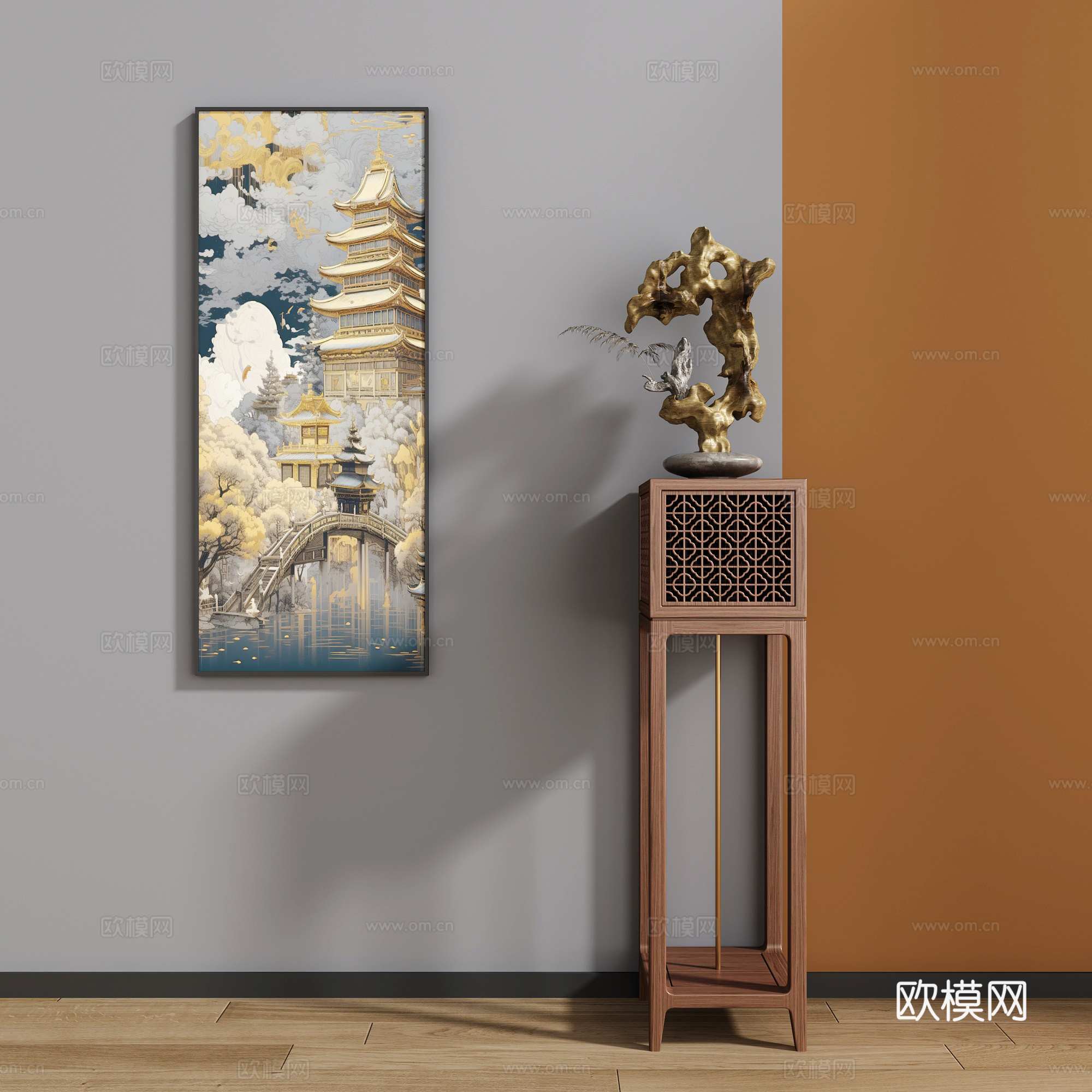 新中式花架3d模型