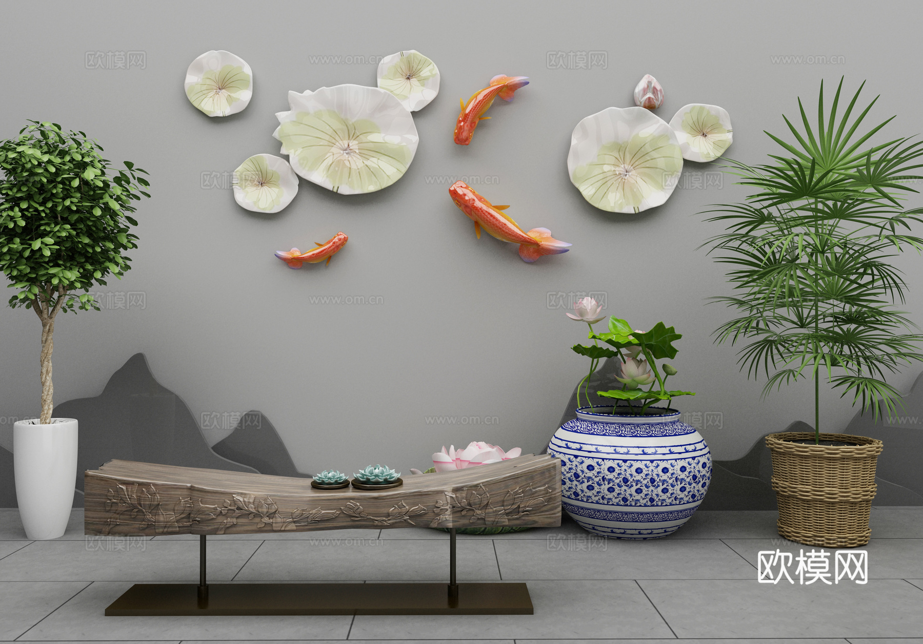 新中式景观小品组合3d模型