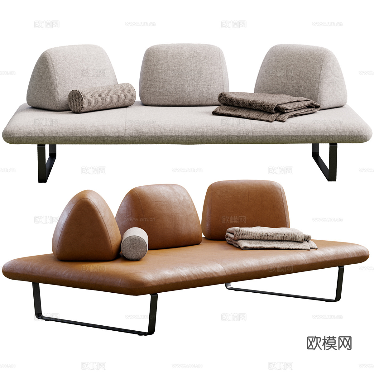 现代意式极简双人休闲沙发3d模型
