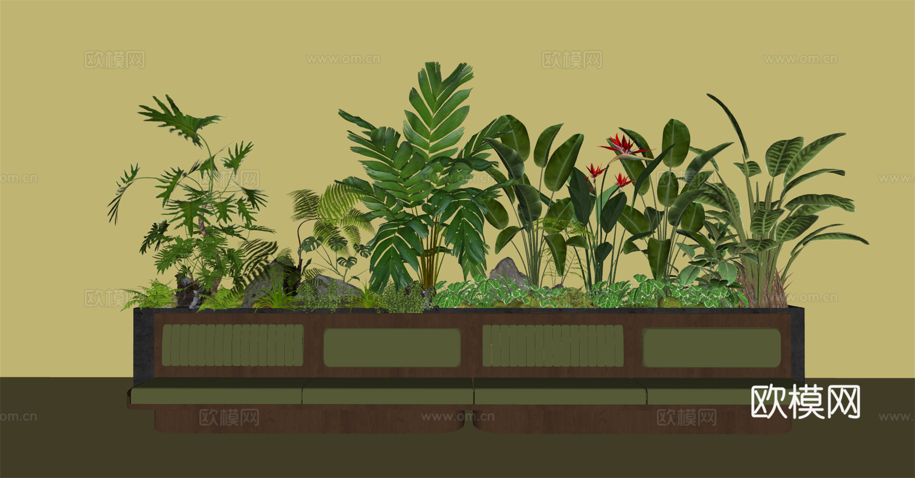 现代植物造景 植物堆 卡座沙发su模型