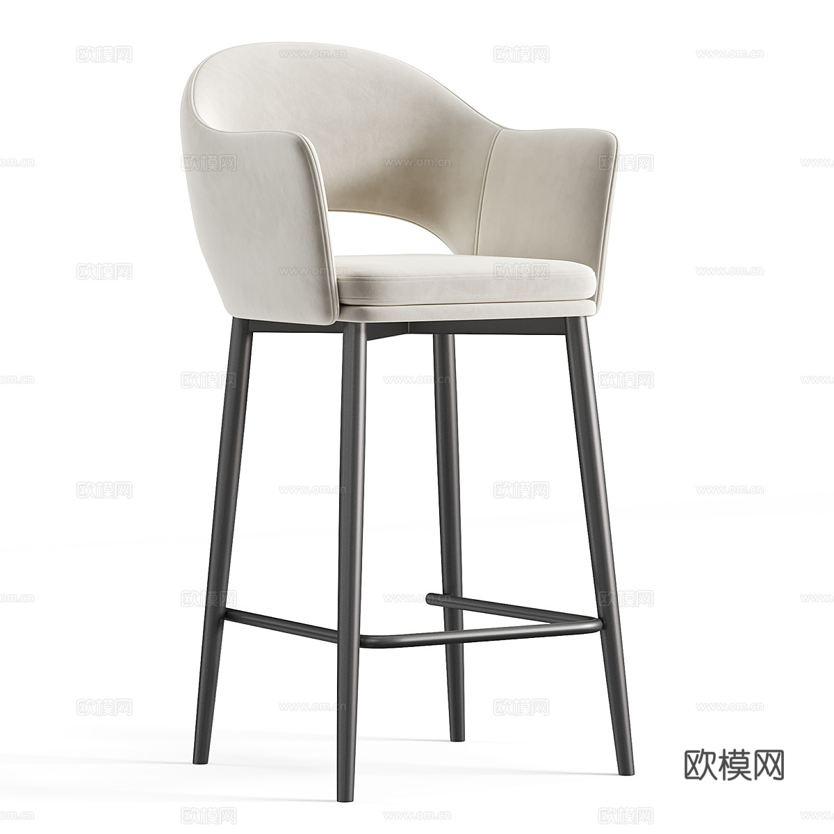 现代意式布艺木质吧台椅3d模型