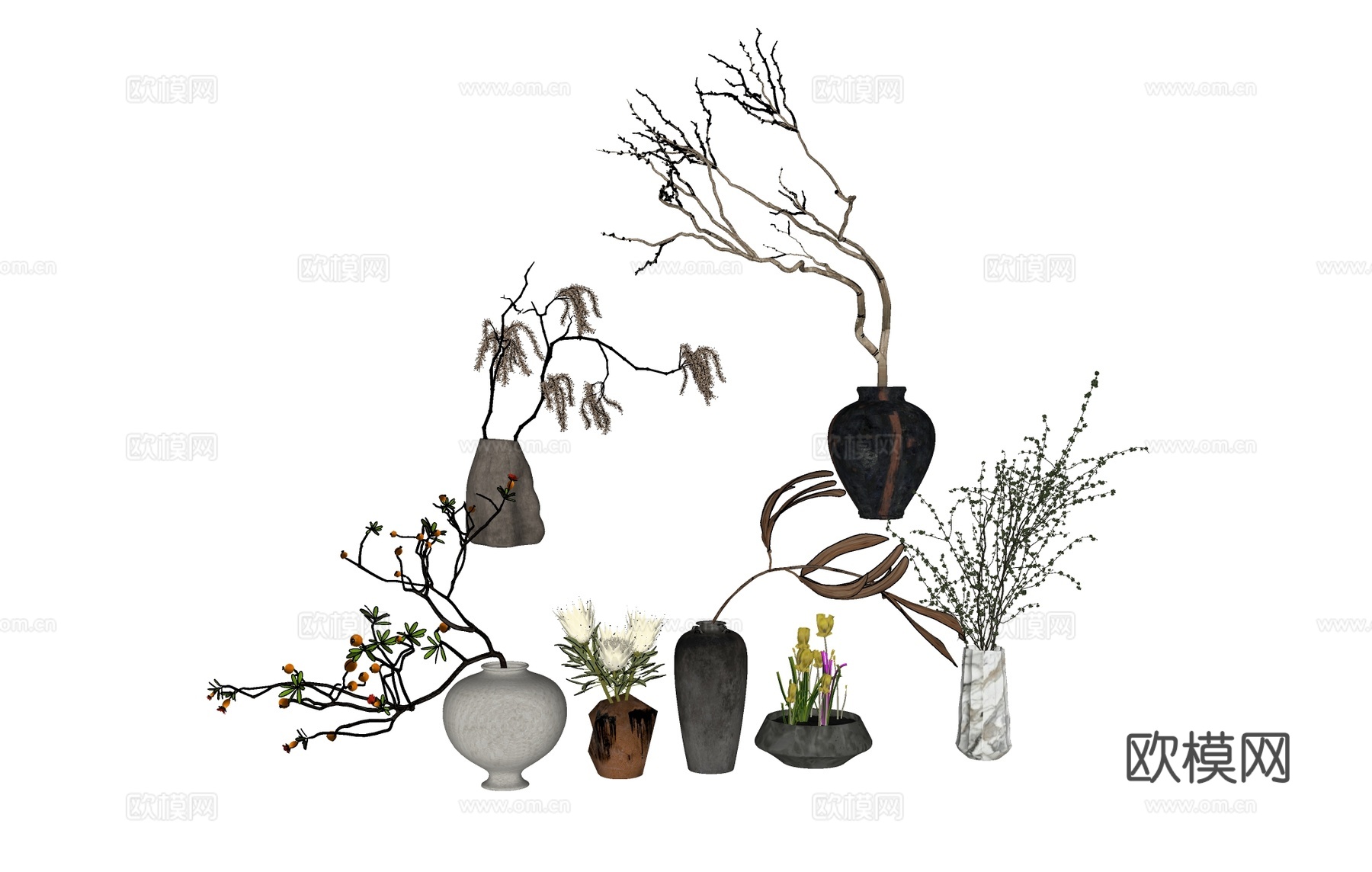 花瓶花盆盆栽  盆景植物绿植su模型
