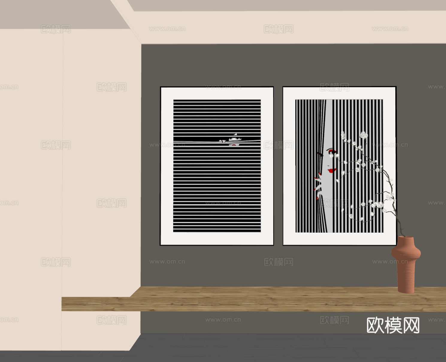 现代挂画 现代抽象挂画 现代组合画su模型