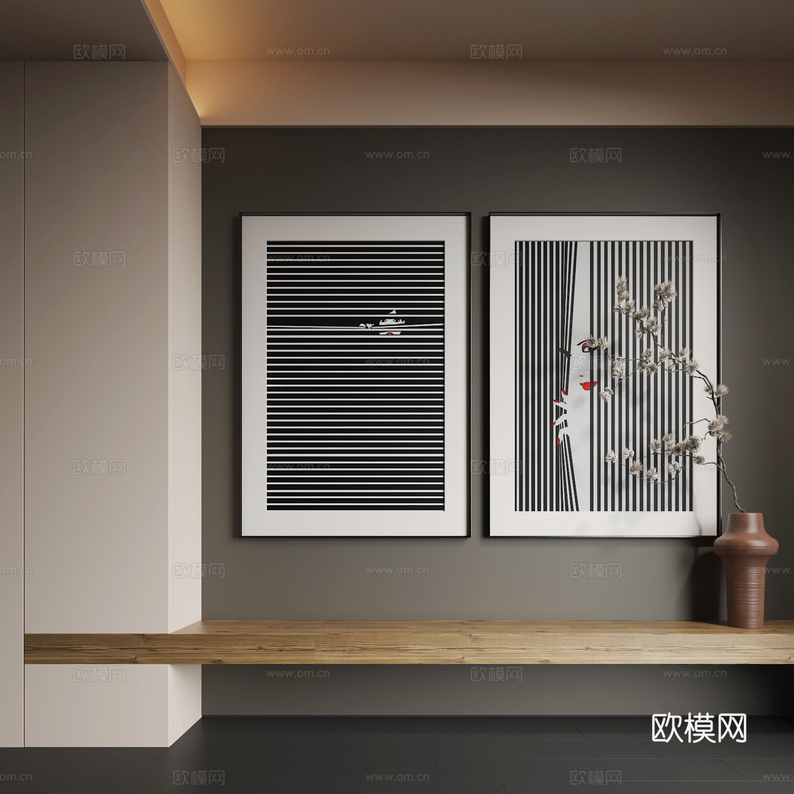 现代挂画 现代抽象挂画 现代组合画su模型