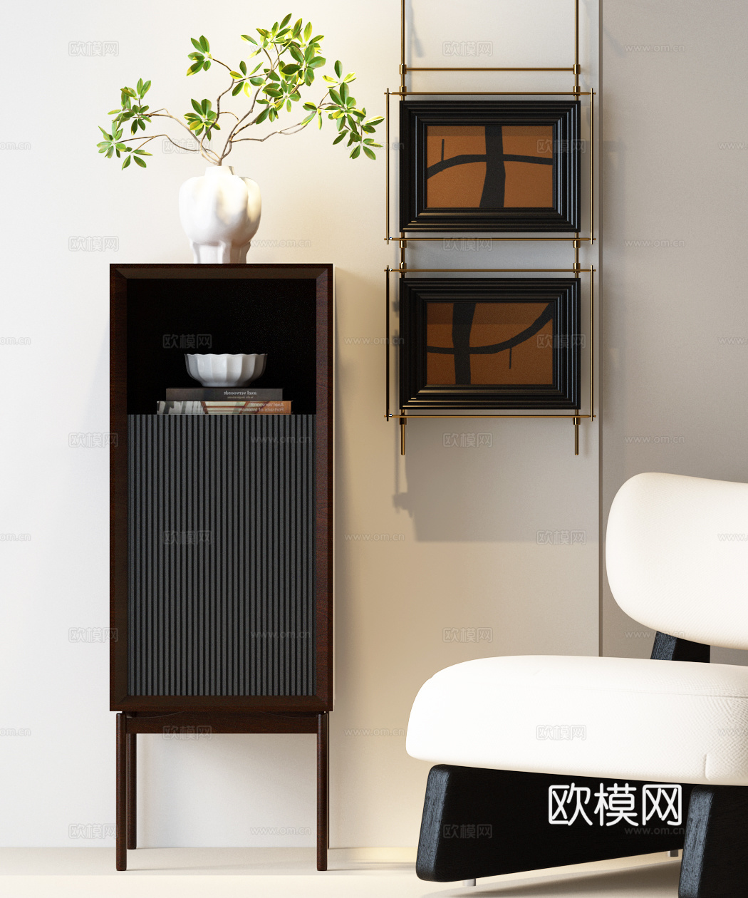 现代斗柜 现代装饰柜 现代边柜 中古装饰画 中古休闲椅 现代3d模型