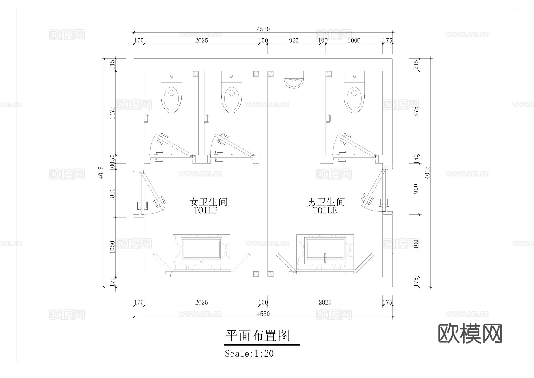 公共卫生间平面图cad施工图