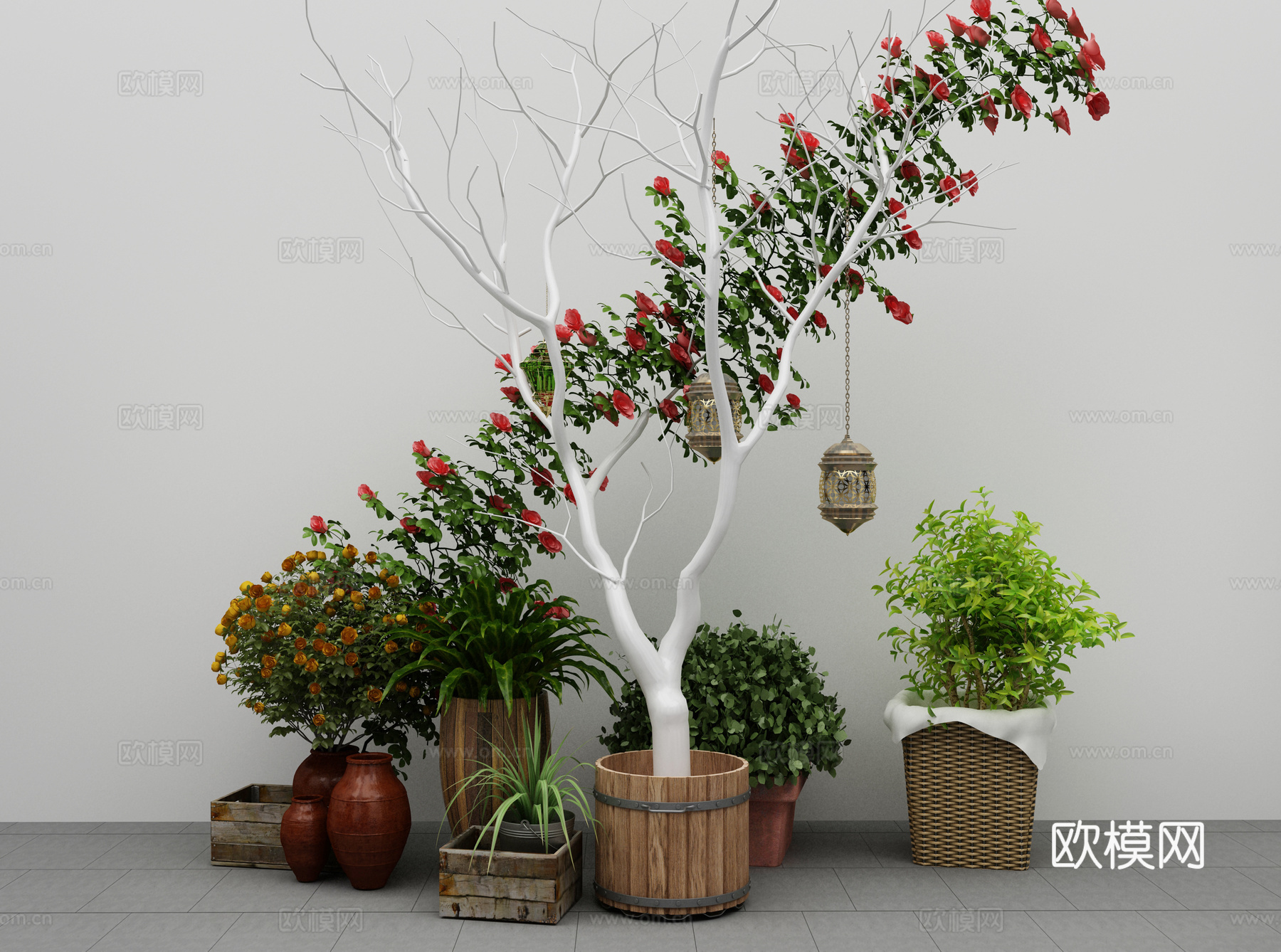 庭院景观小品 枯树枝 植物3d模型