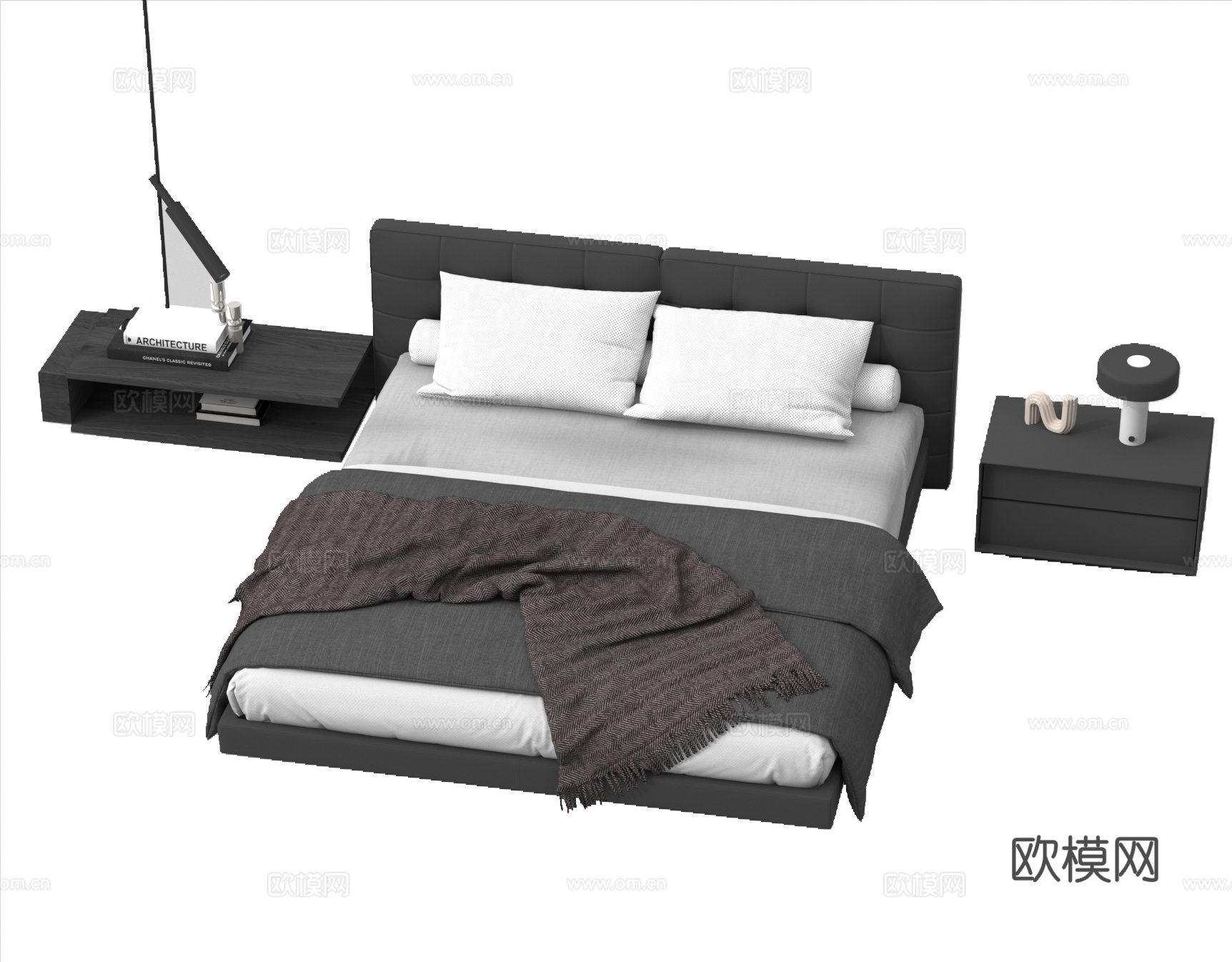 双人床 床品 床头柜3d模型