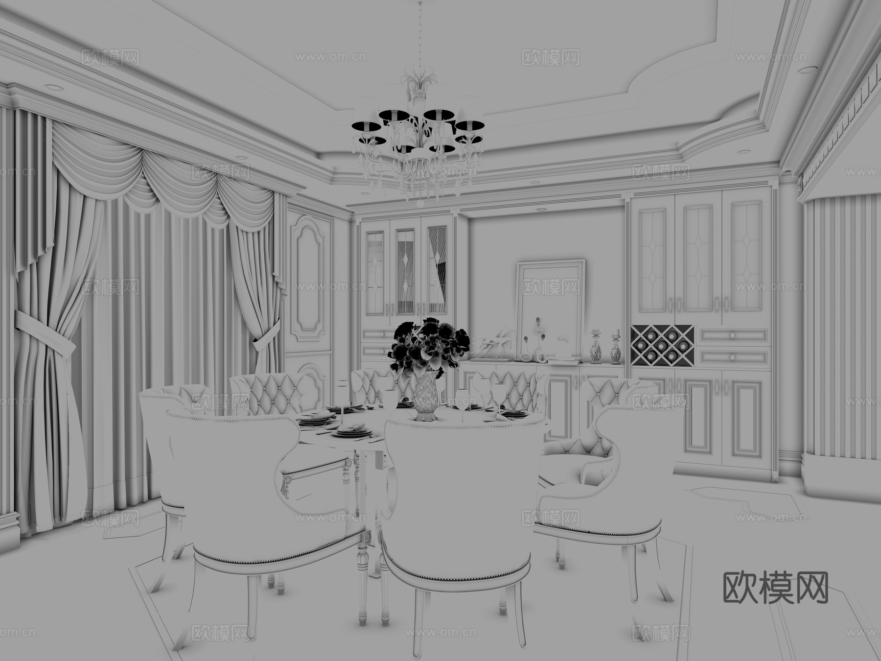 简欧餐厅餐桌椅组合3d模型