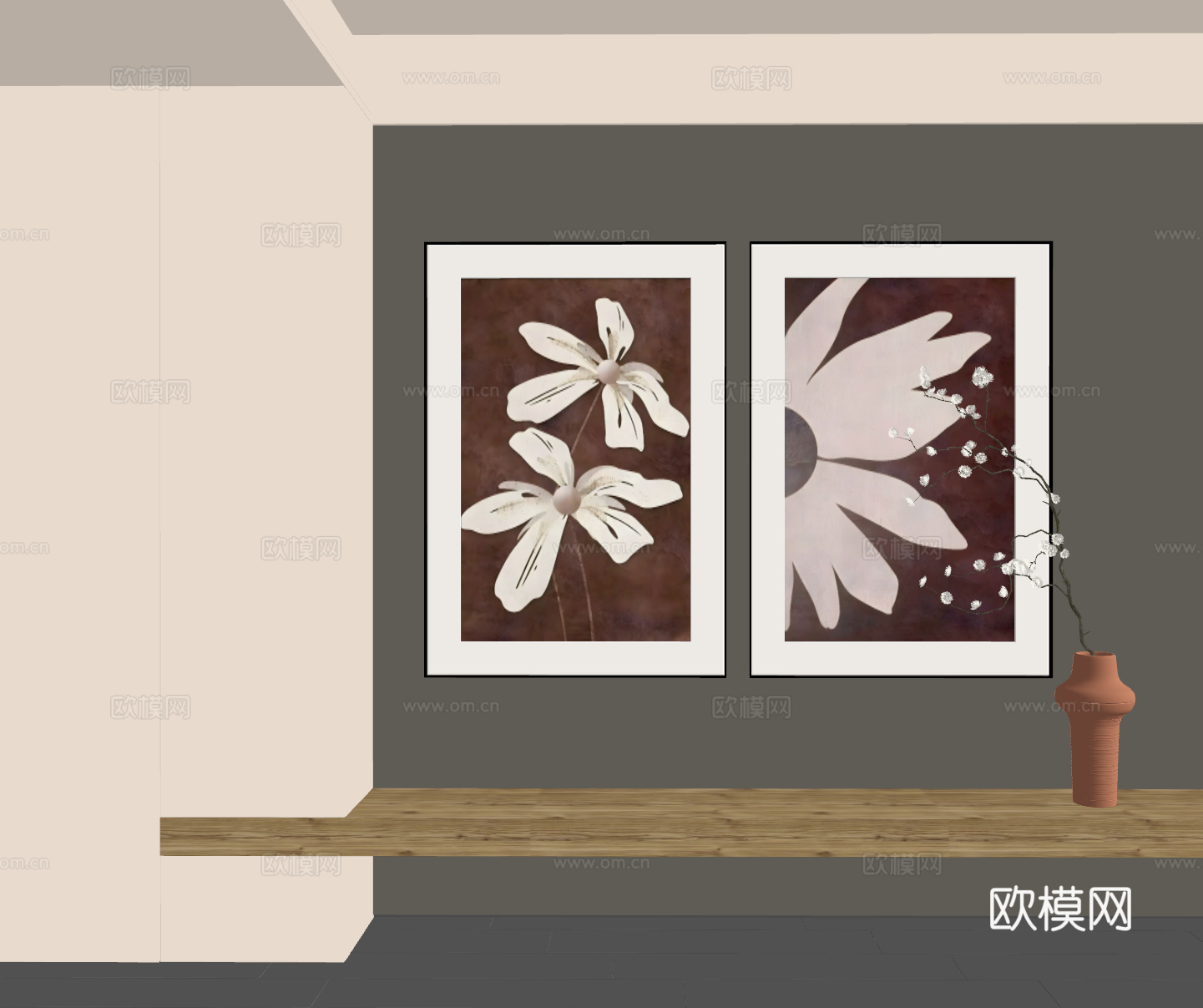 现代挂画 现代抽象挂画 现代组合画su模型