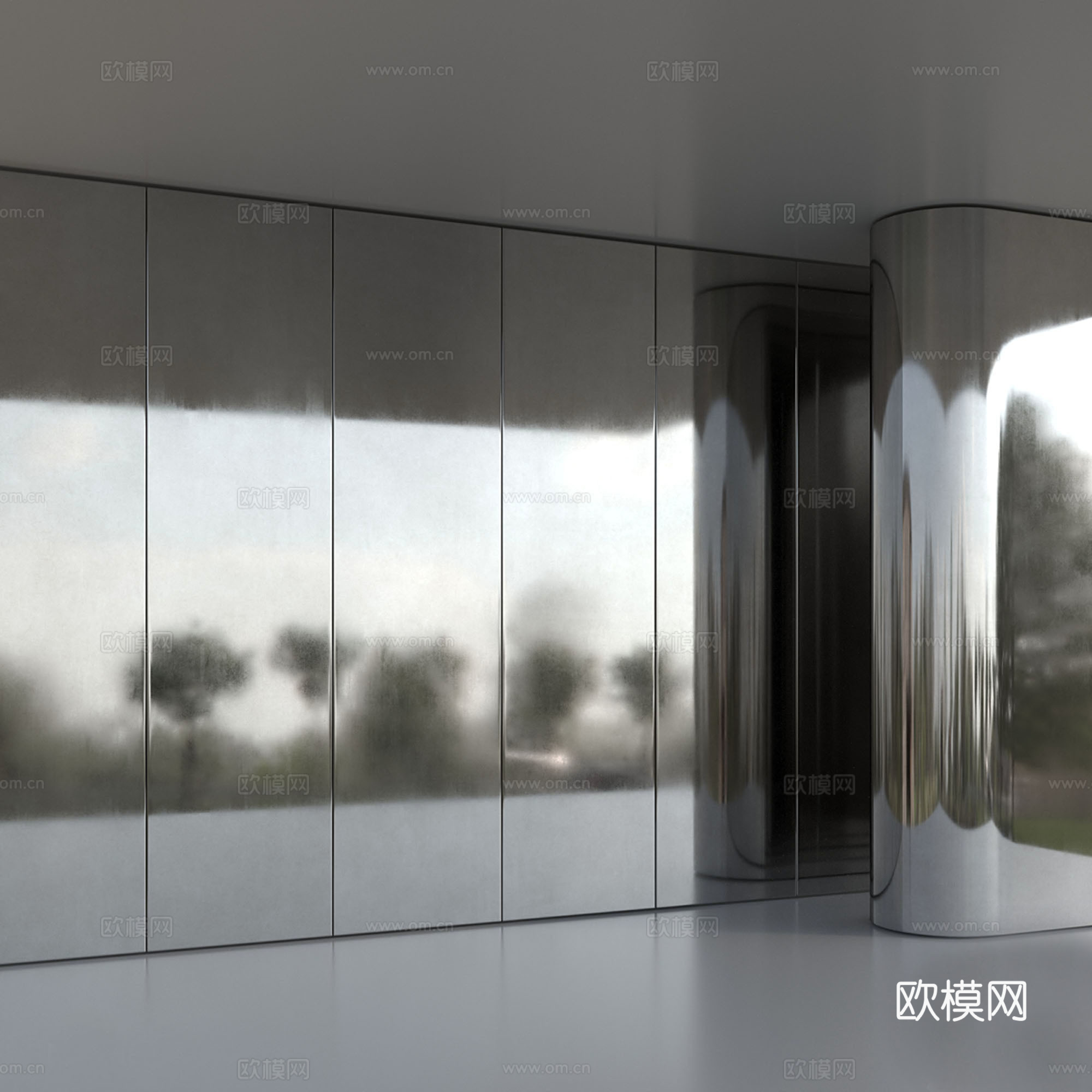 现代水波纹不锈钢金属su模型