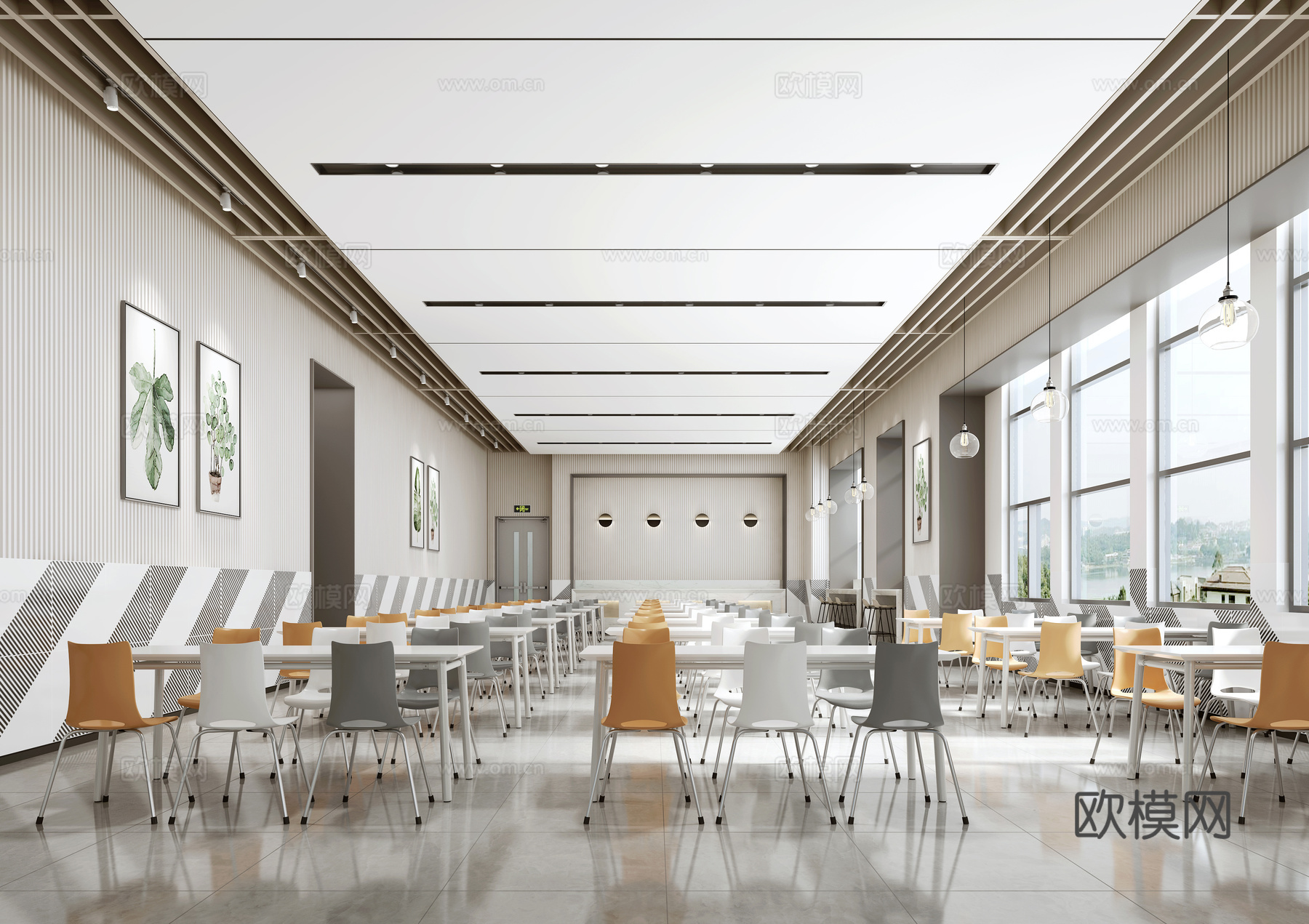 现代员工餐厅3d模型