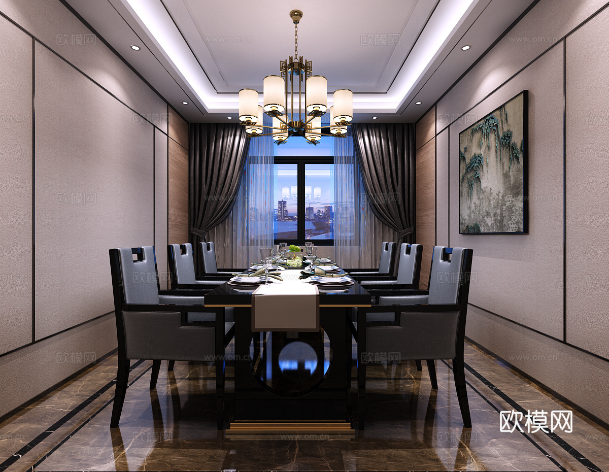 新中式餐厅 餐桌椅3d模型