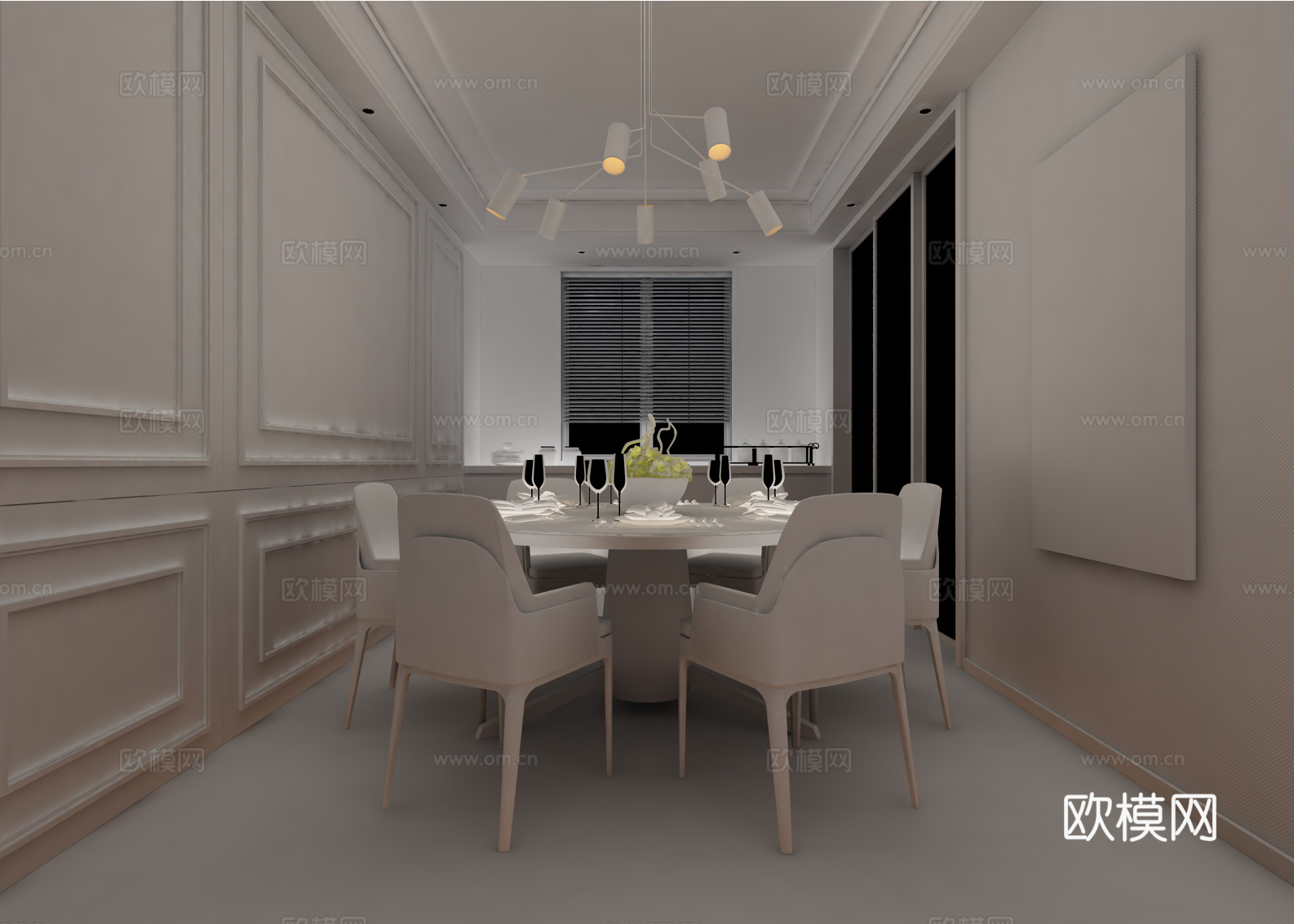 现代简约客厅 餐厅 沙发 茶几 电视柜 休闲椅 吊灯3d模型