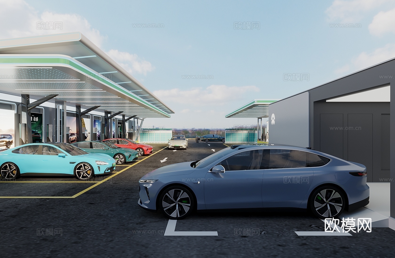 充电站 换电站 新能源汽车充电站 汽车 充电桩 快充站3d模型