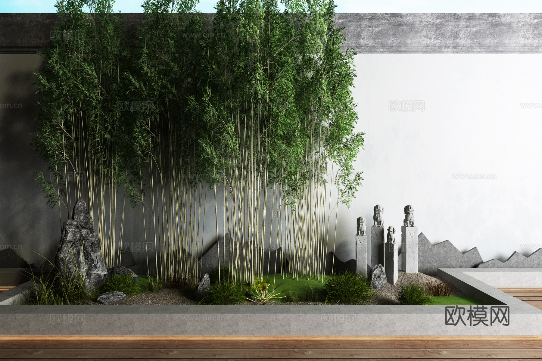 新中式绿植景观小品3d模型