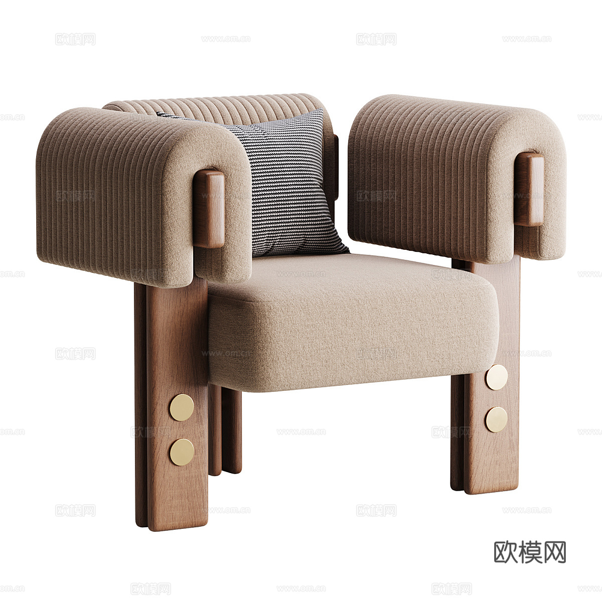 新中式中古风木制布艺扶手椅3d模型