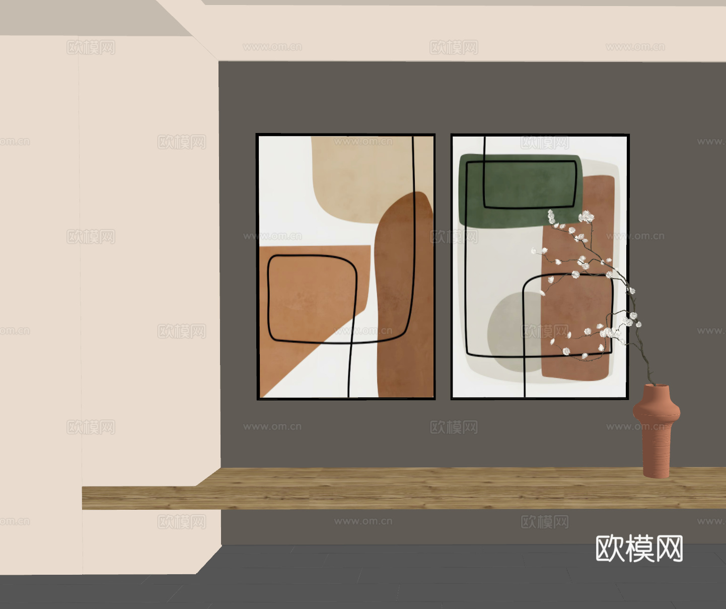 现代挂画 现代抽象挂画 现代组合画su模型