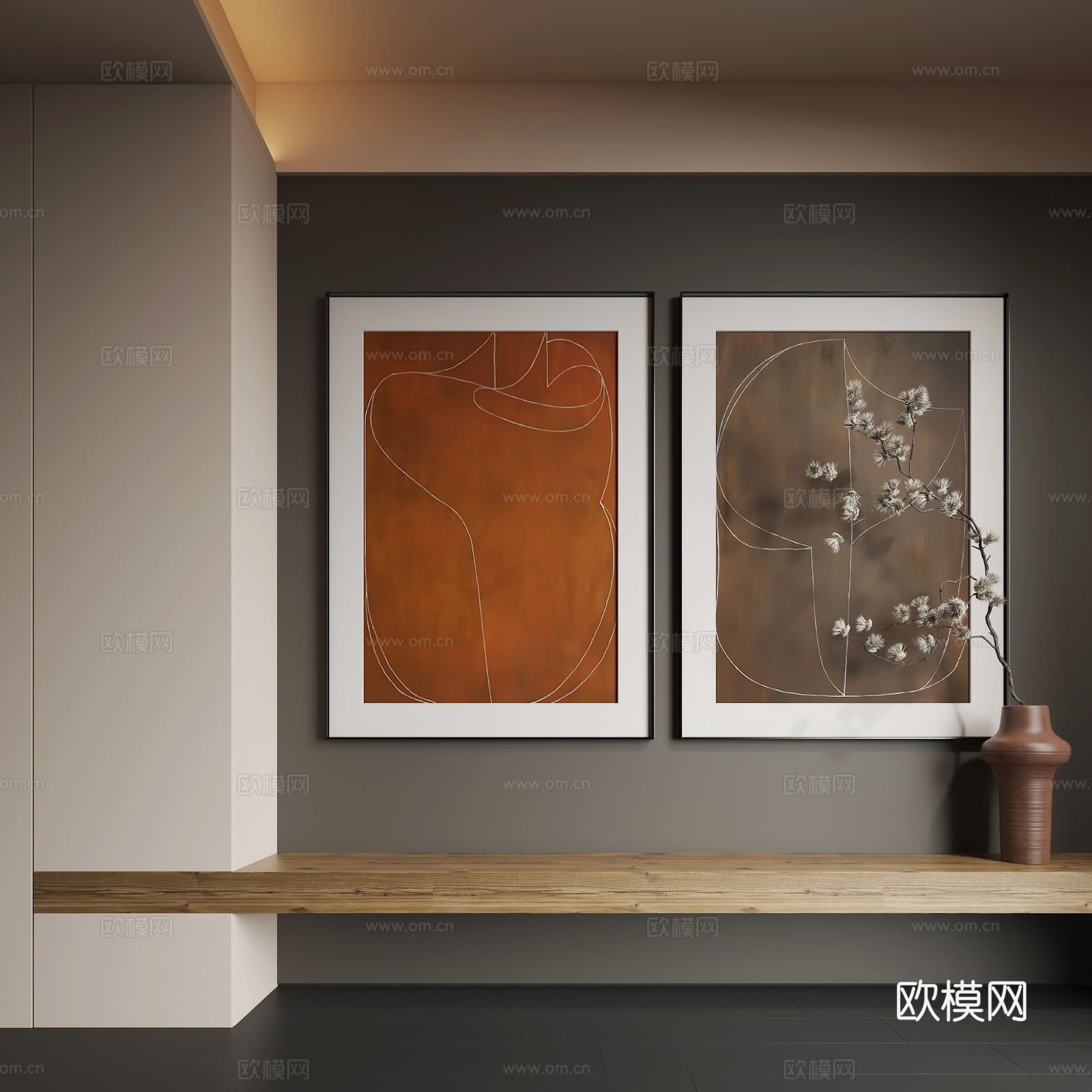 现代挂画 现代抽象挂画 现代组合画su模型