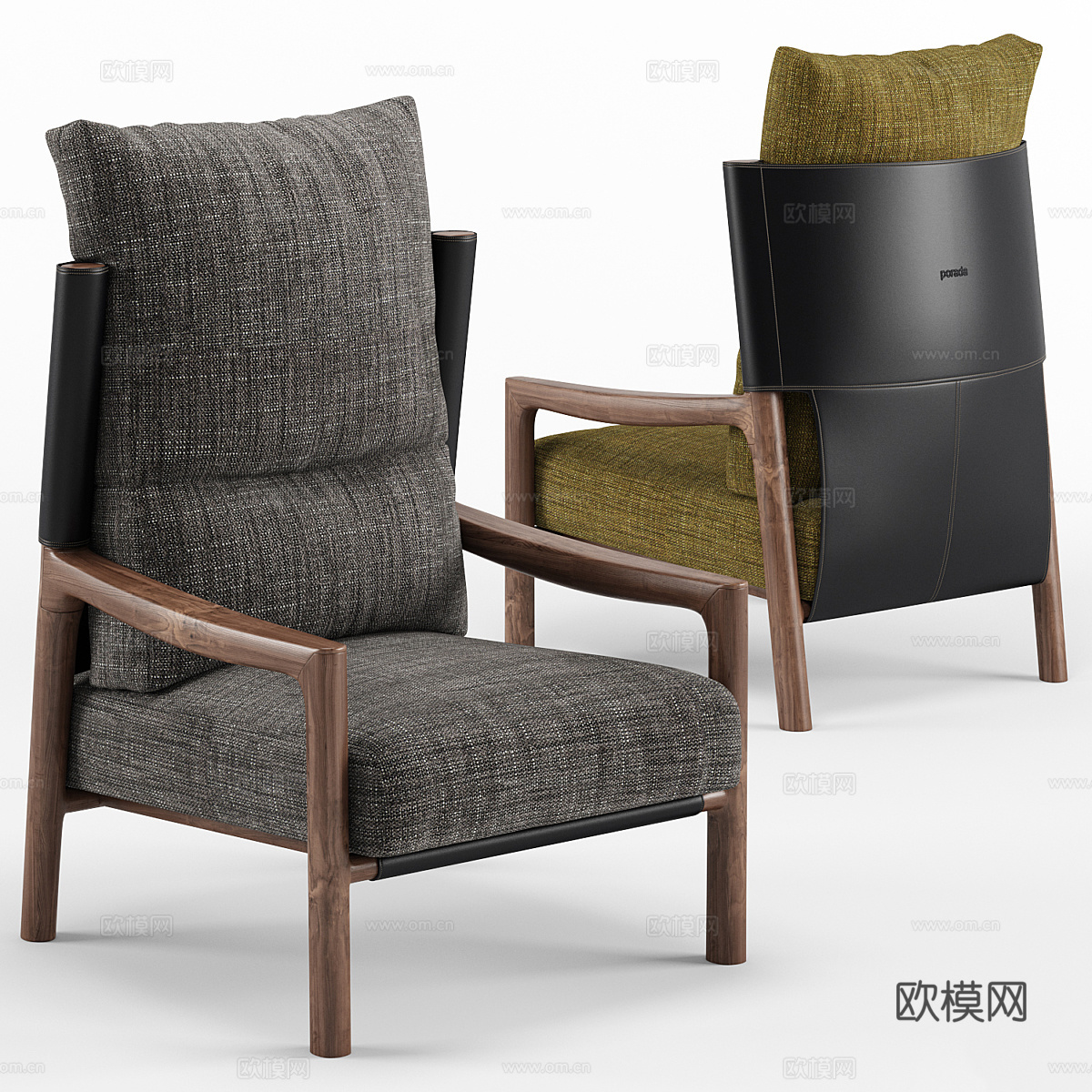 现代艺术布艺皮革高背扶手椅3d模型