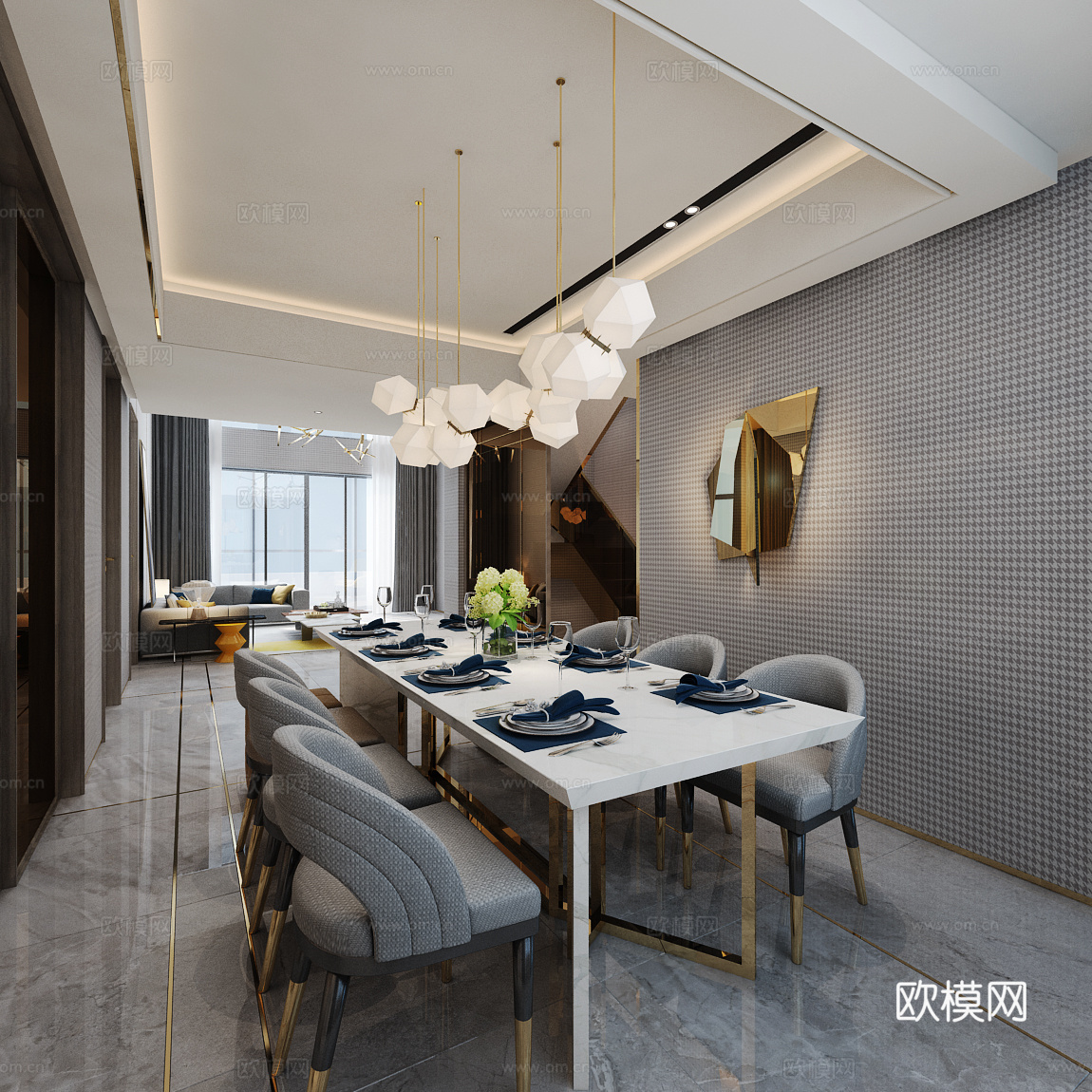现代餐厅 餐桌椅组合3d模型