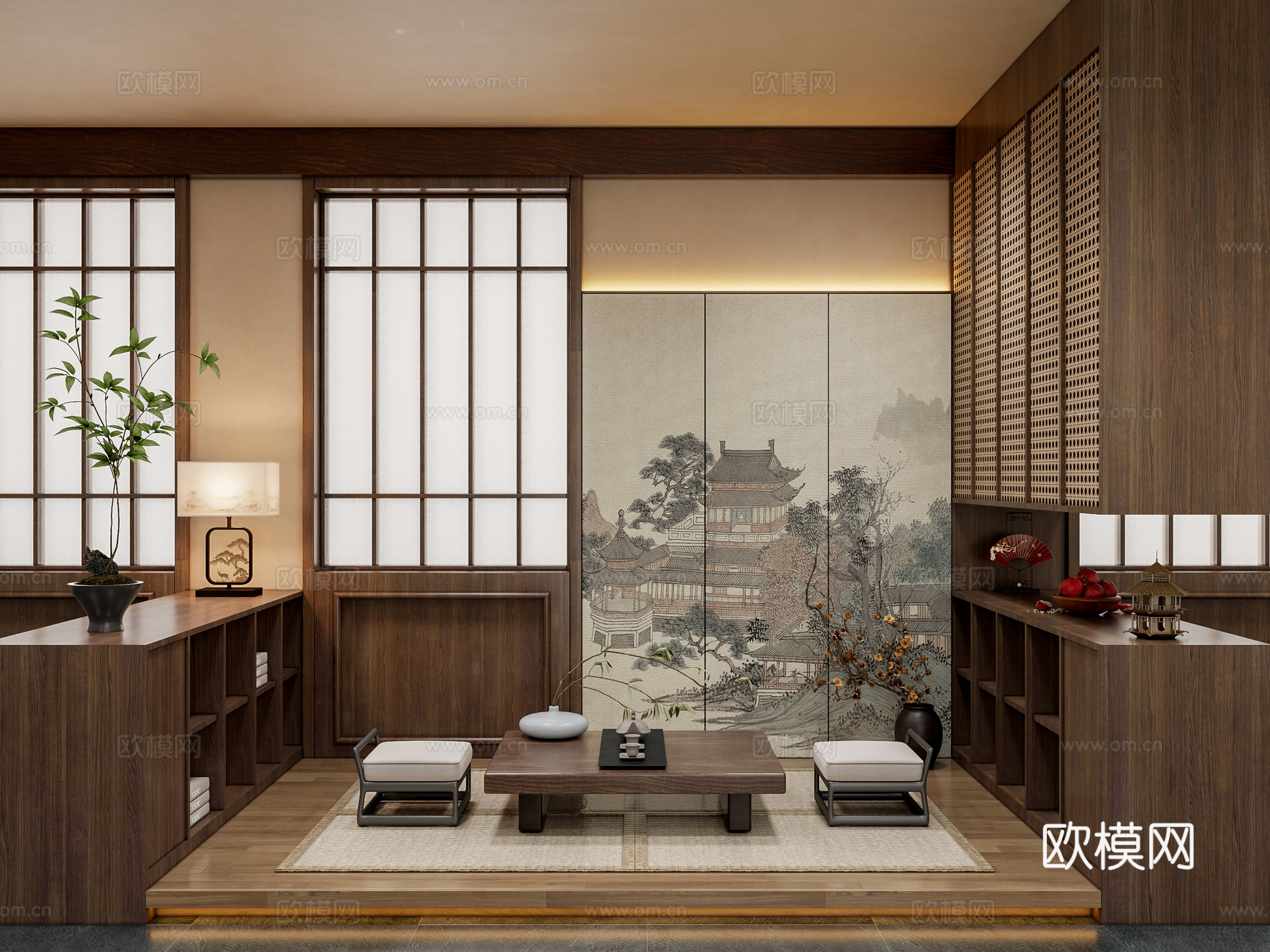 新中式茶室su模型