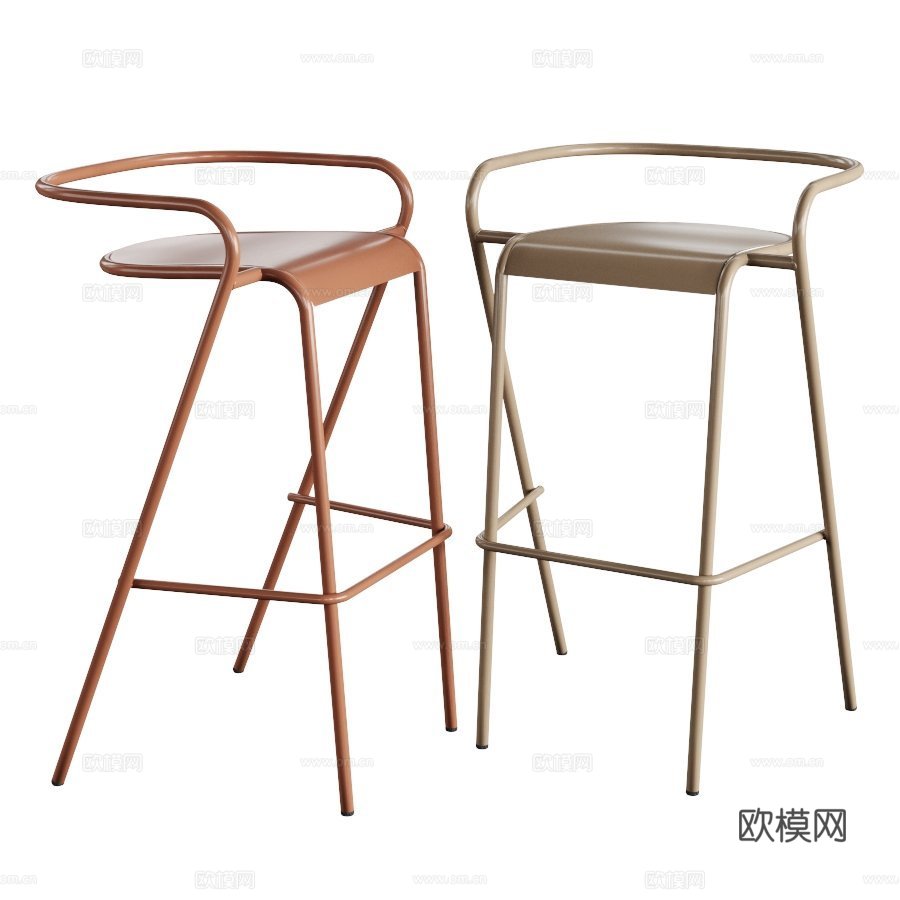 现代极简不锈钢吧台椅3d模型