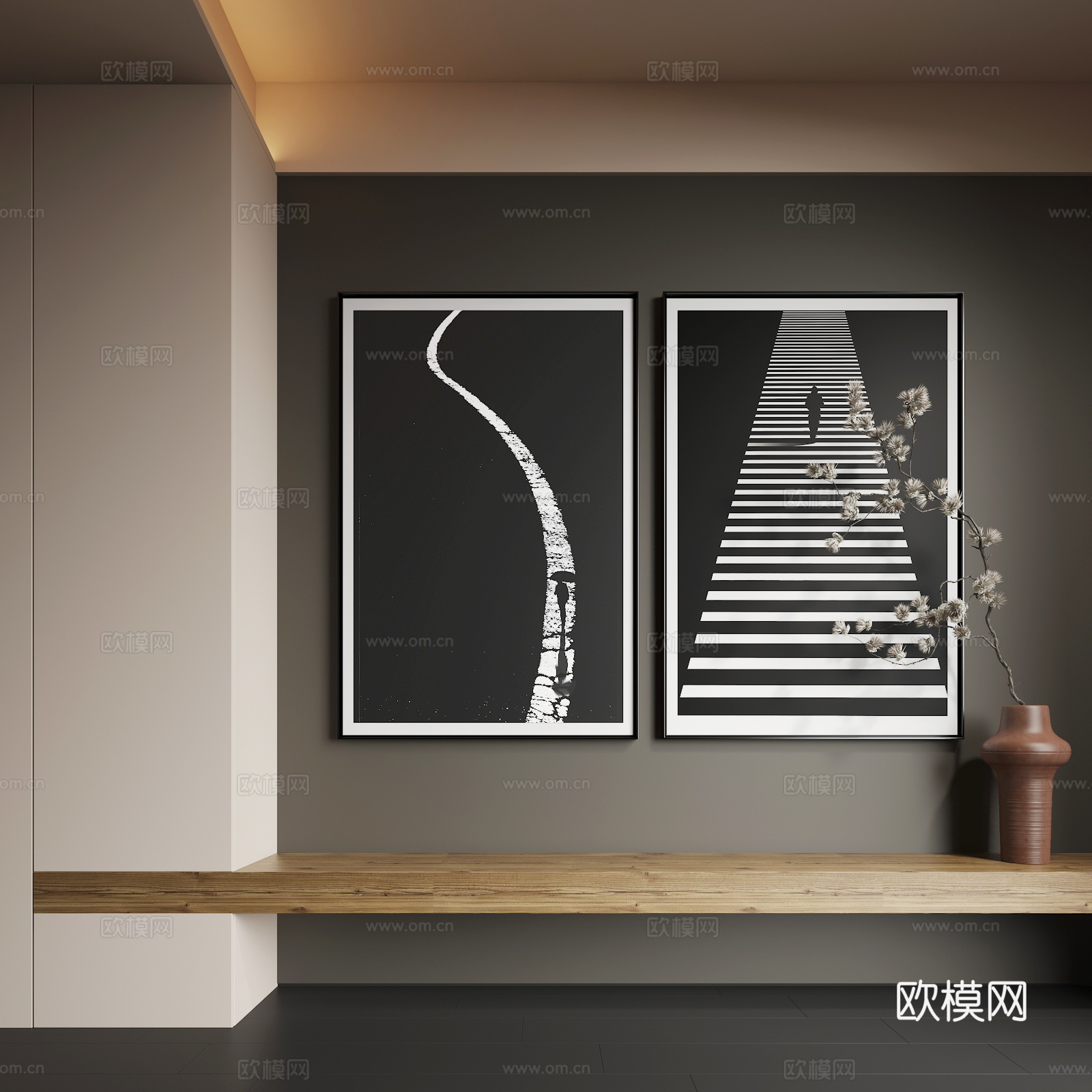 现代挂画 现代抽象挂画 现代组合画su模型