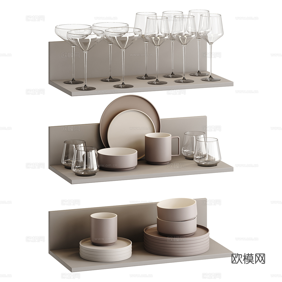 现代奶油风餐具组合3d模型