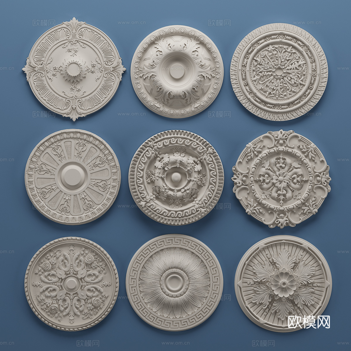 欧式石膏 雕花 灯盘 构件3d模型