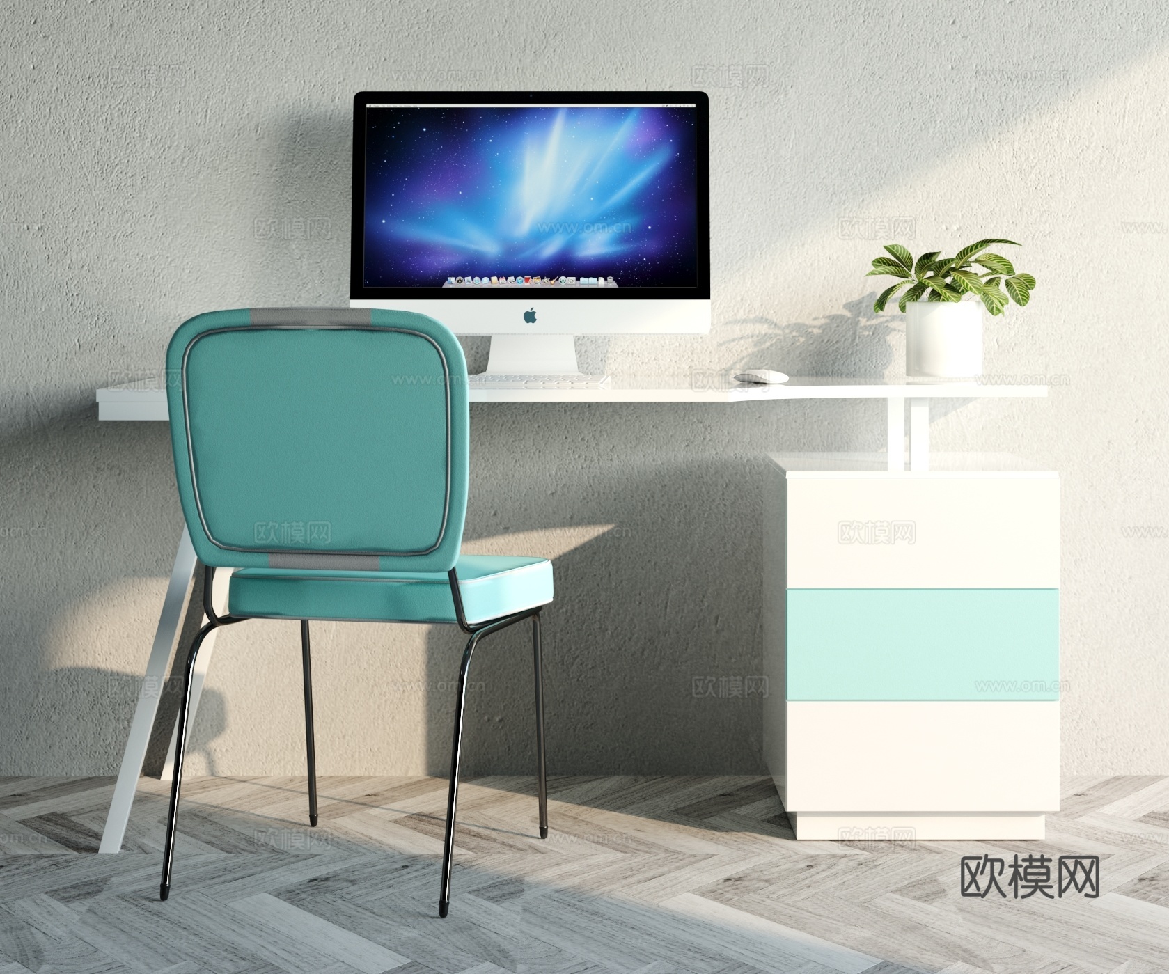 现代简约工作台 摆件组合3d模型