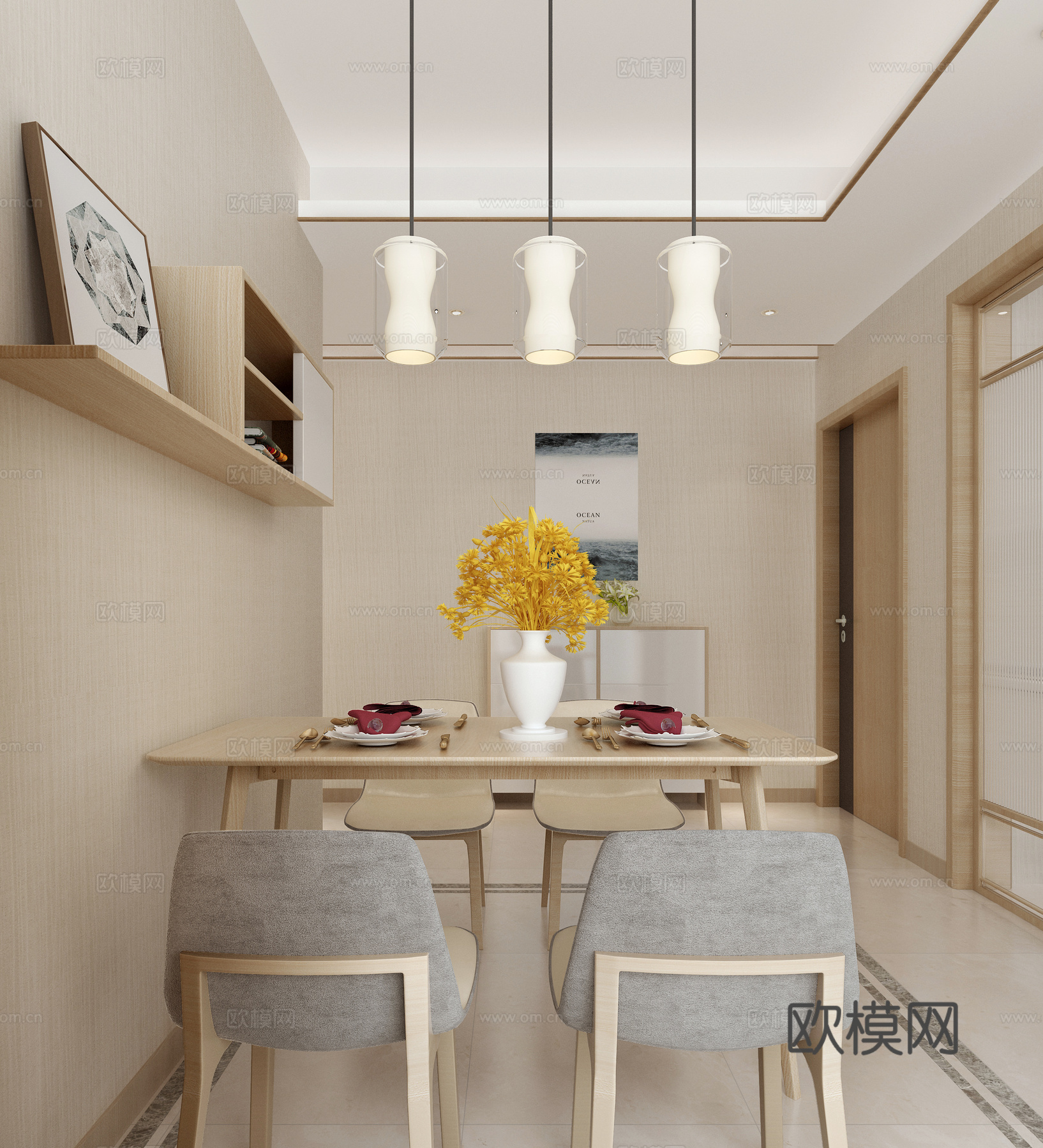 现代简约餐厅3d模型