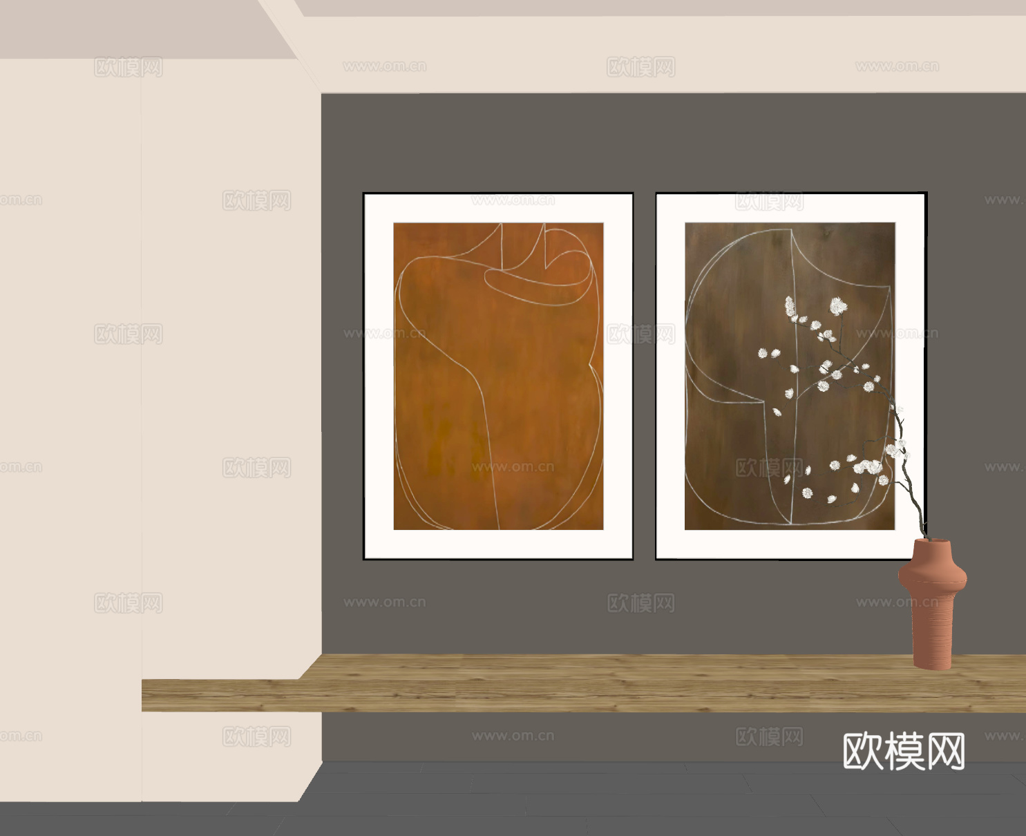 现代挂画 现代抽象挂画 现代组合画su模型